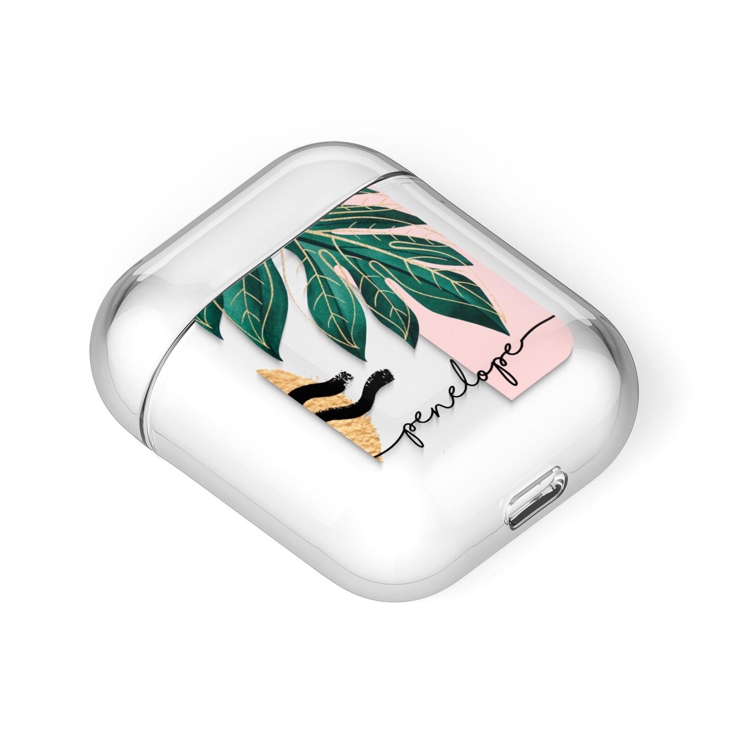 Personalised Golden Tropics AirPods Case Laid Flat