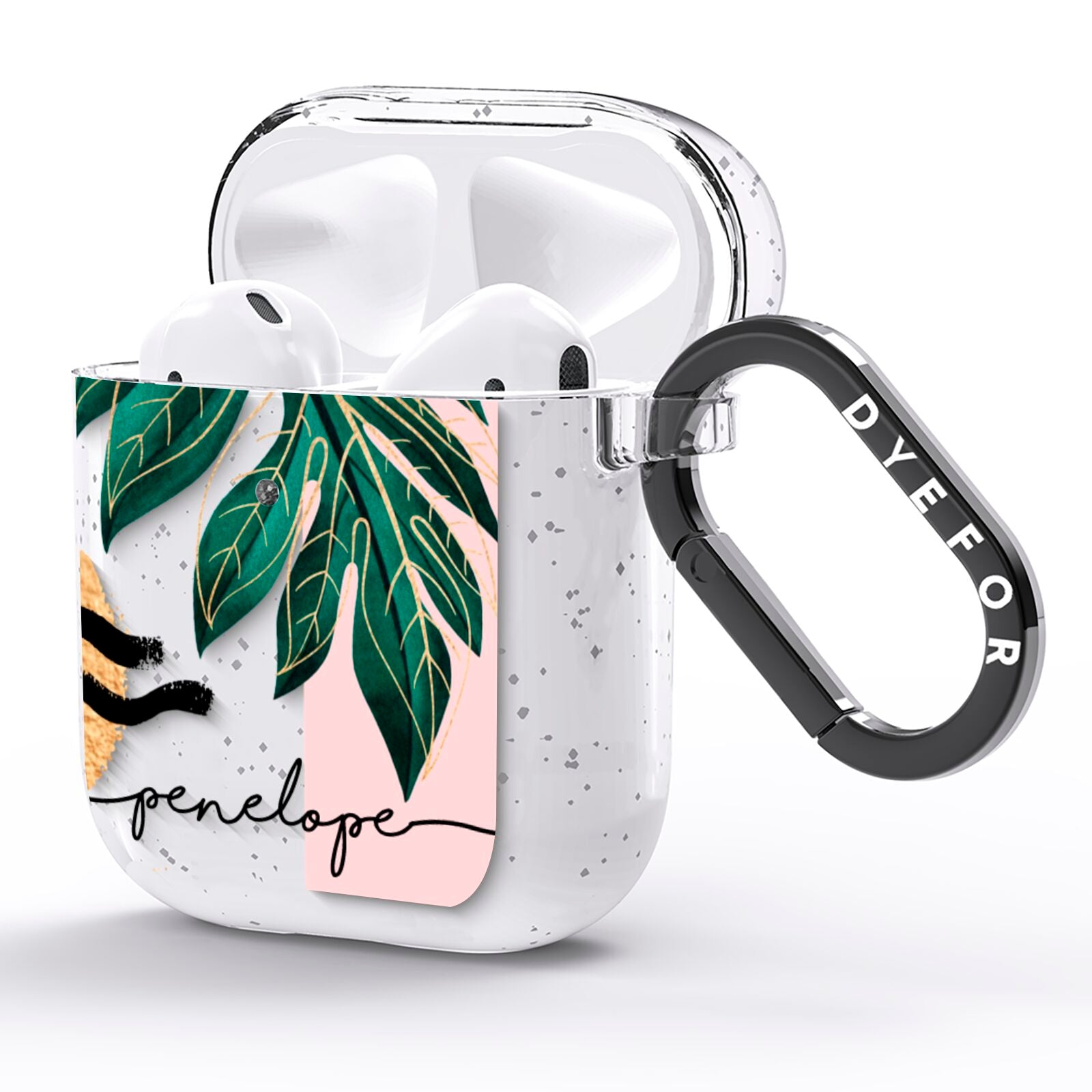 Personalised Golden Tropics AirPods Glitter Case Side Image