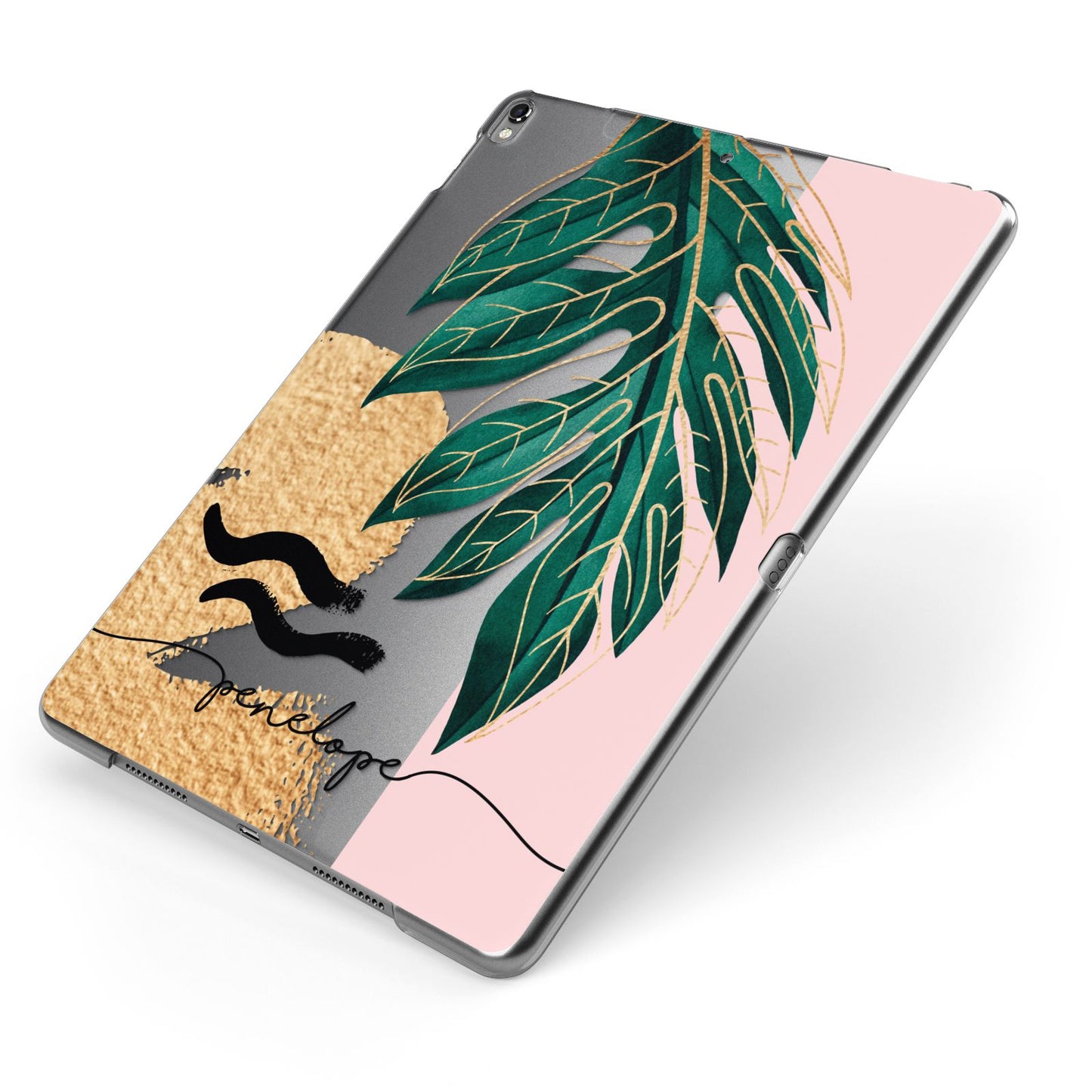 Personalised Golden Tropics Apple iPad Case on Grey iPad Side View
