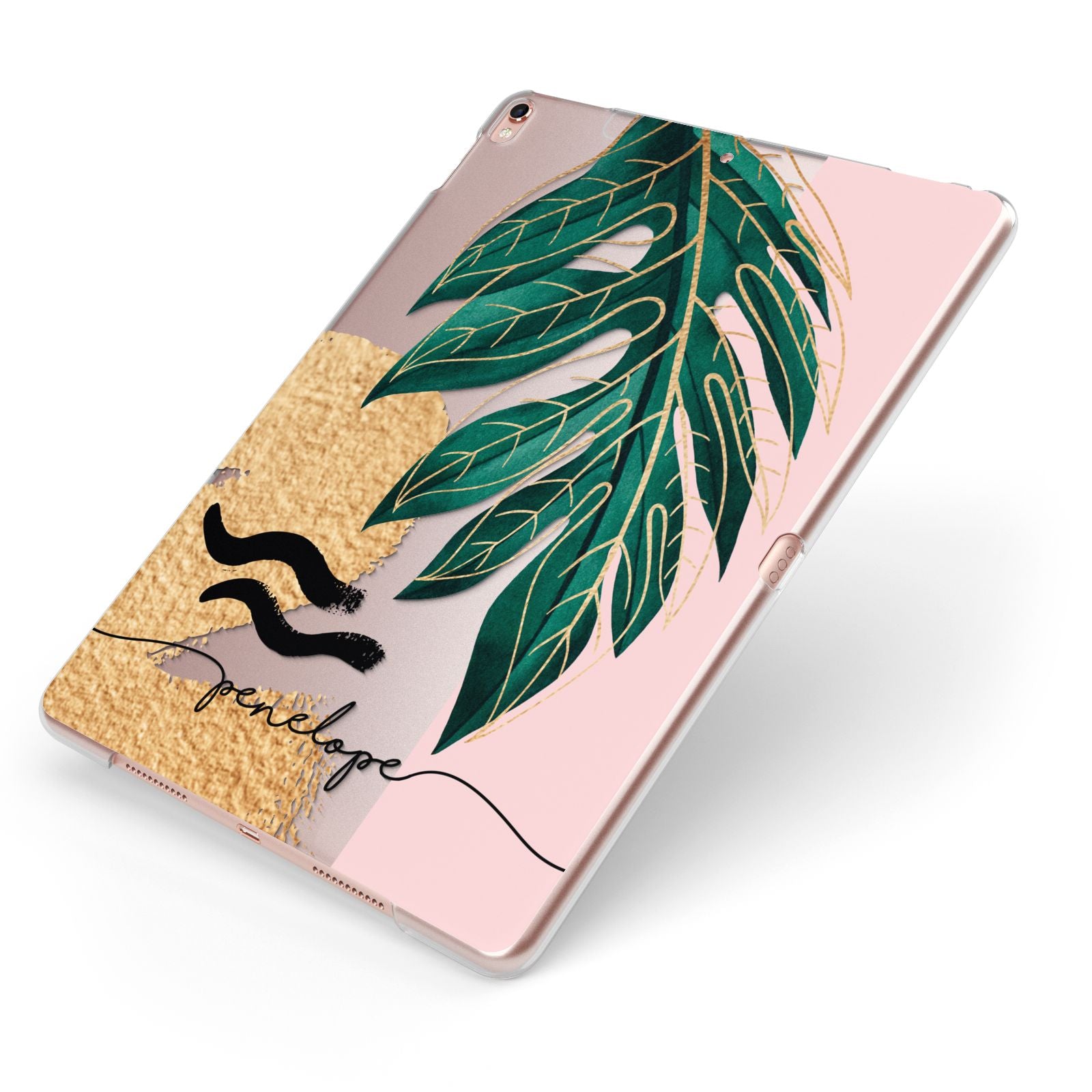 Personalised Golden Tropics Apple iPad Case on Rose Gold iPad Side View