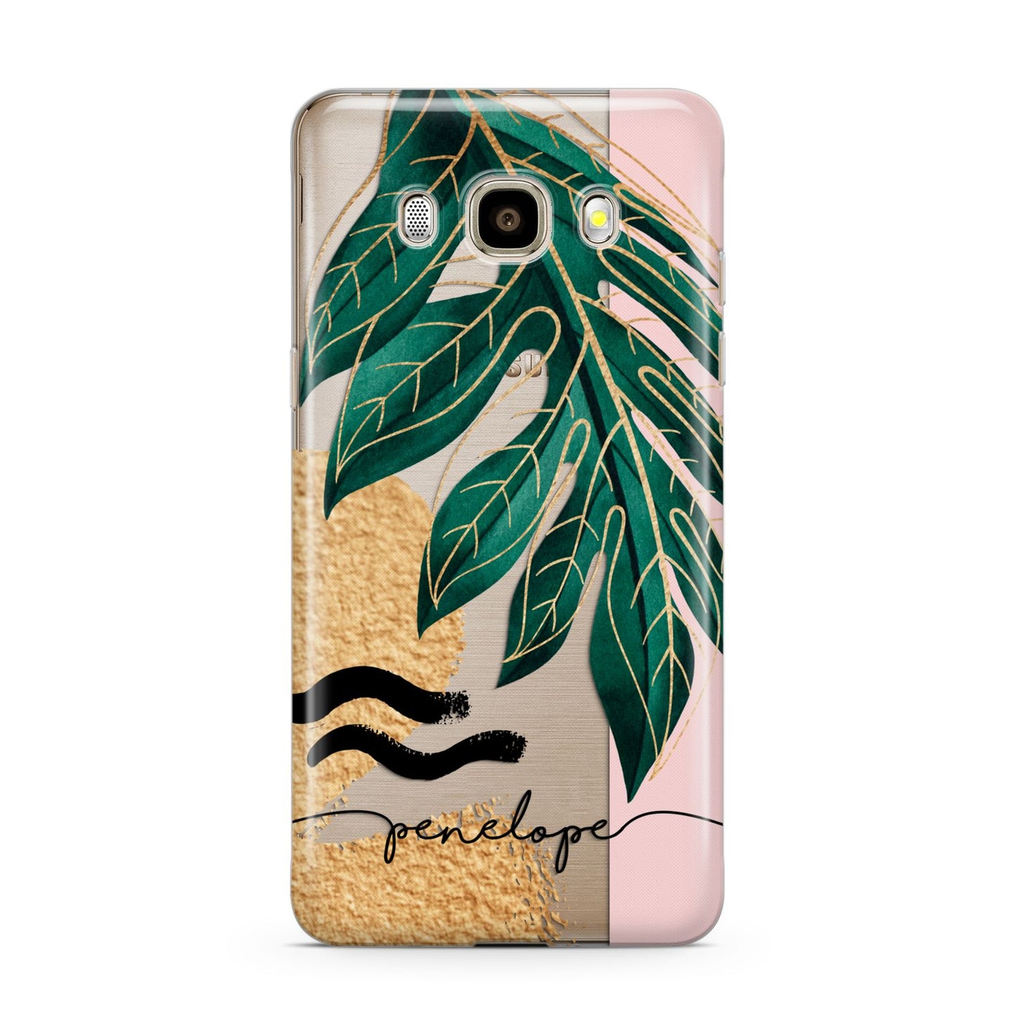 Personalised Golden Tropics Samsung Galaxy J7 2016 Case on gold phone