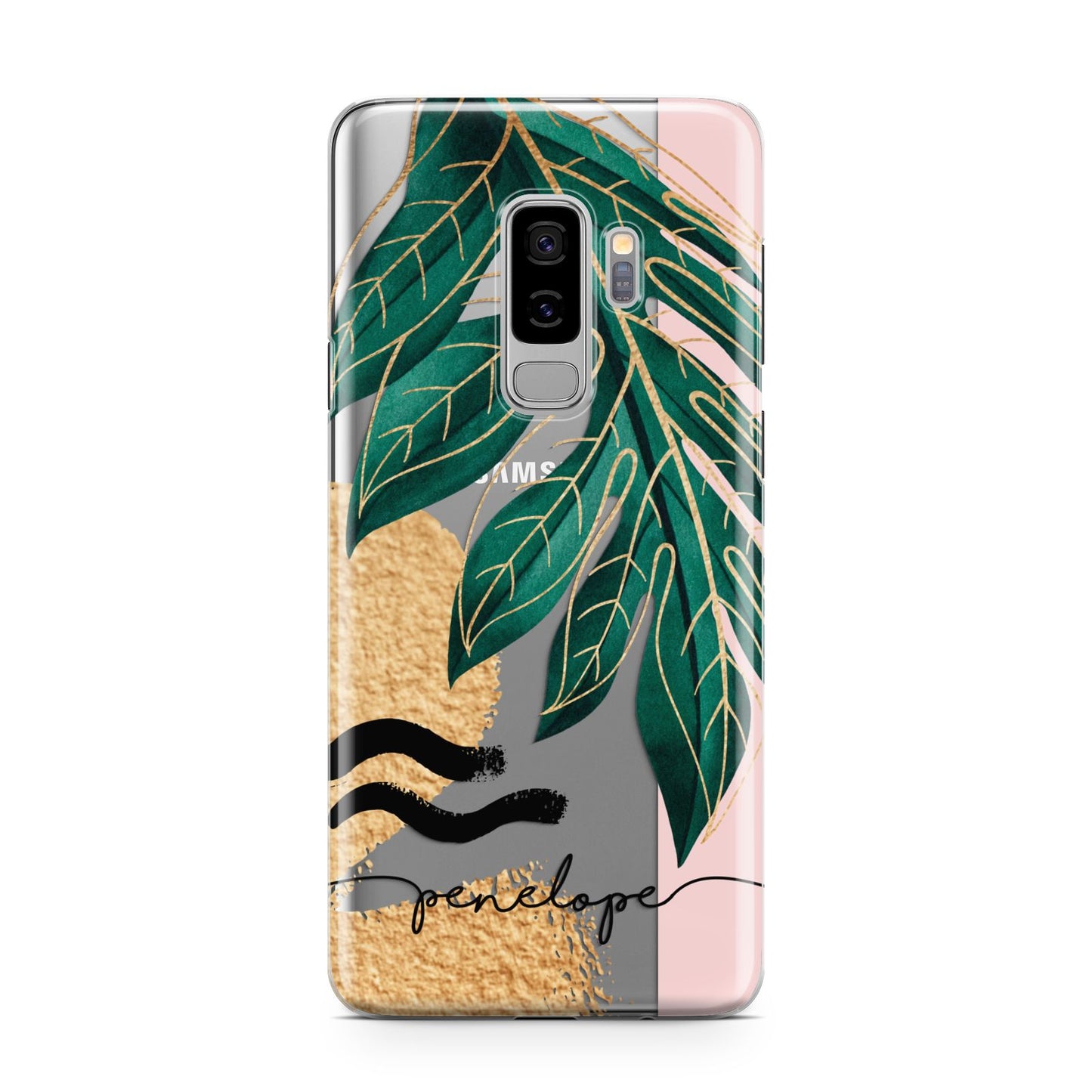 Personalised Golden Tropics Samsung Galaxy S9 Plus Case on Silver phone