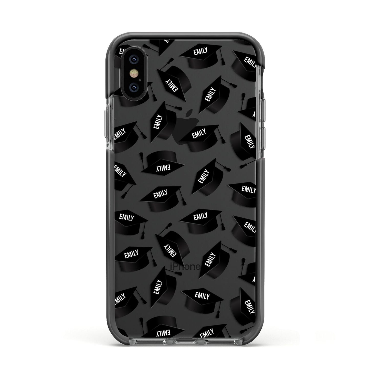 Personalised Graduation Apple iPhone Xs Impact Case Black Edge on Black Phone