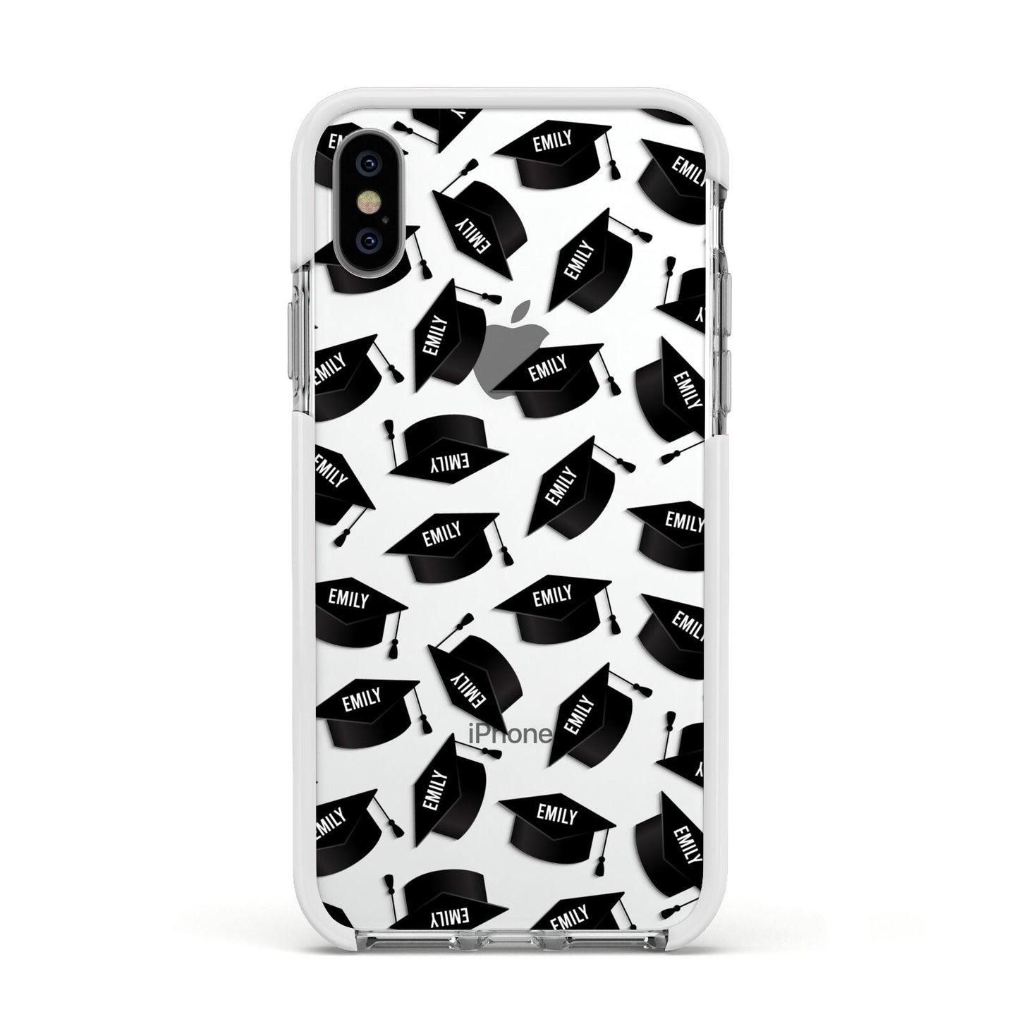 Personalised Graduation Apple iPhone Xs Impact Case White Edge on Silver Phone
