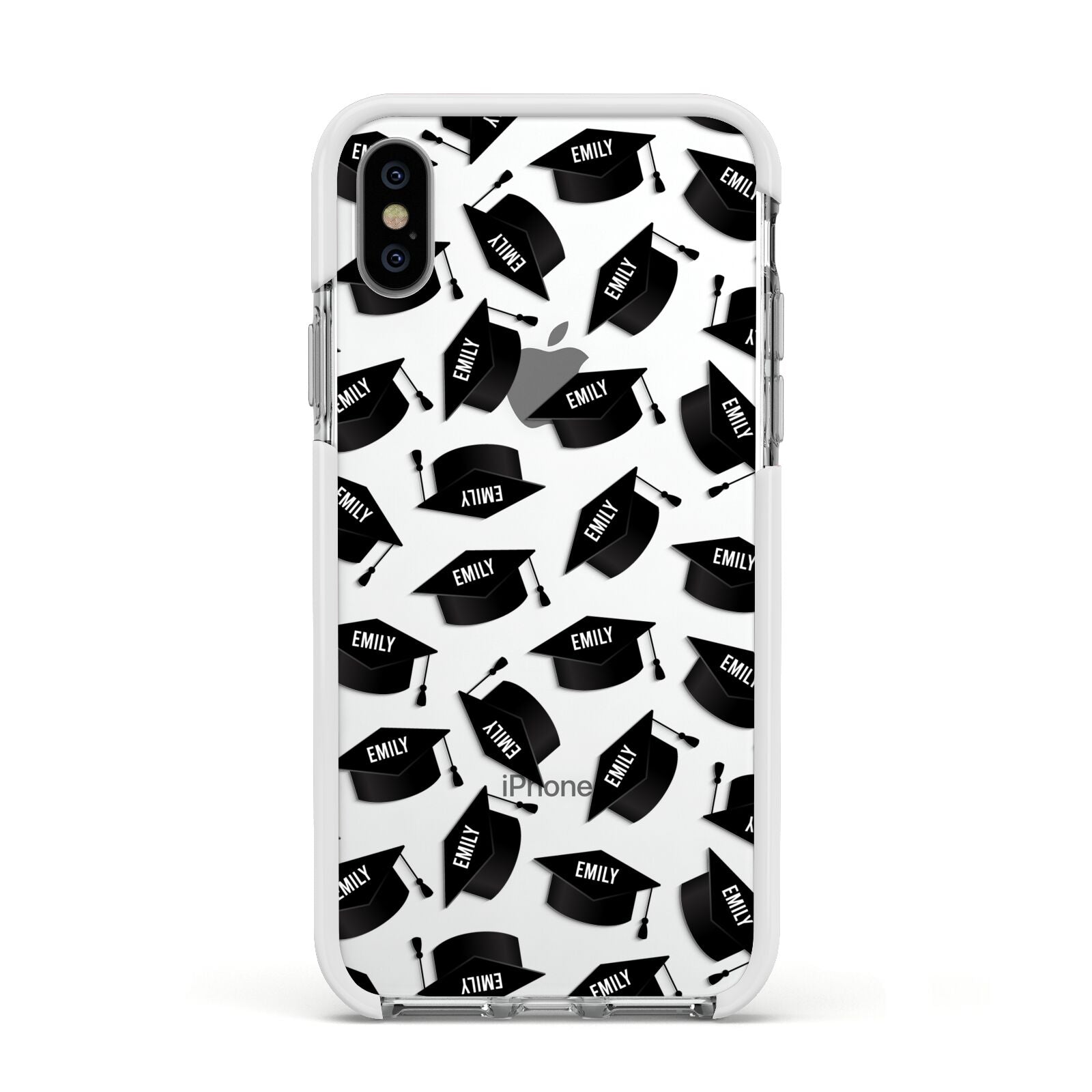 Personalised Graduation Apple iPhone Xs Impact Case White Edge on Silver Phone