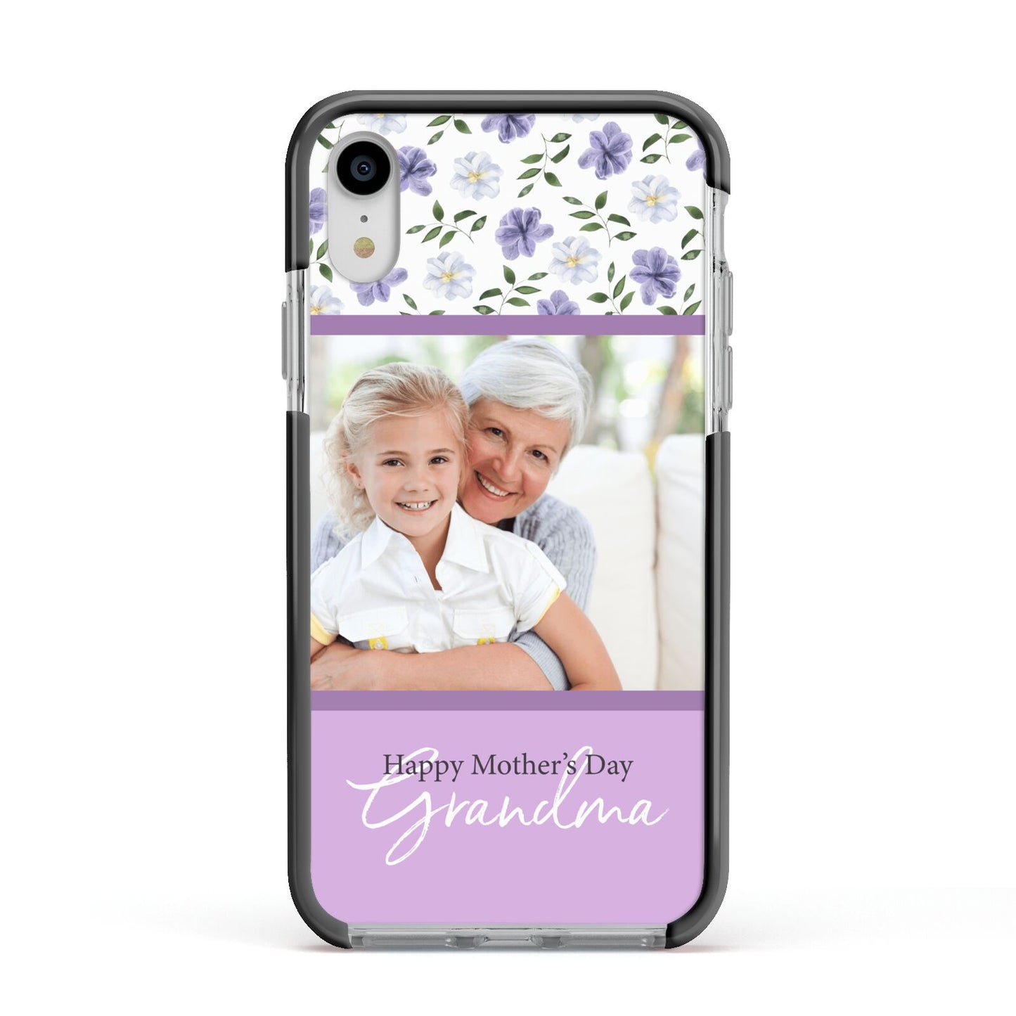 Personalised Grandma Mother s Day Apple iPhone XR Impact Case Black Edge on Silver Phone