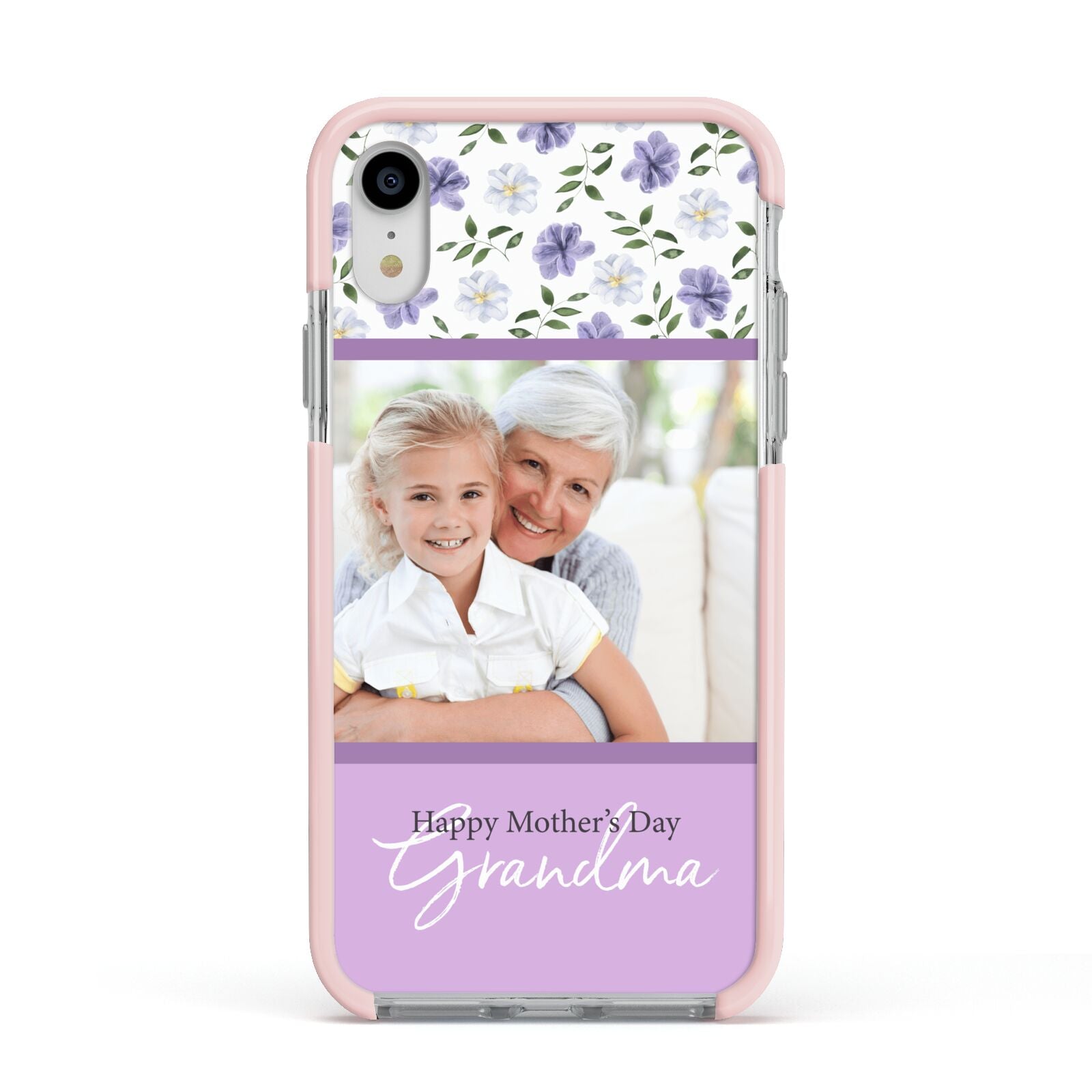 Personalised Grandma Mother s Day Apple iPhone XR Impact Case Pink Edge on Silver Phone
