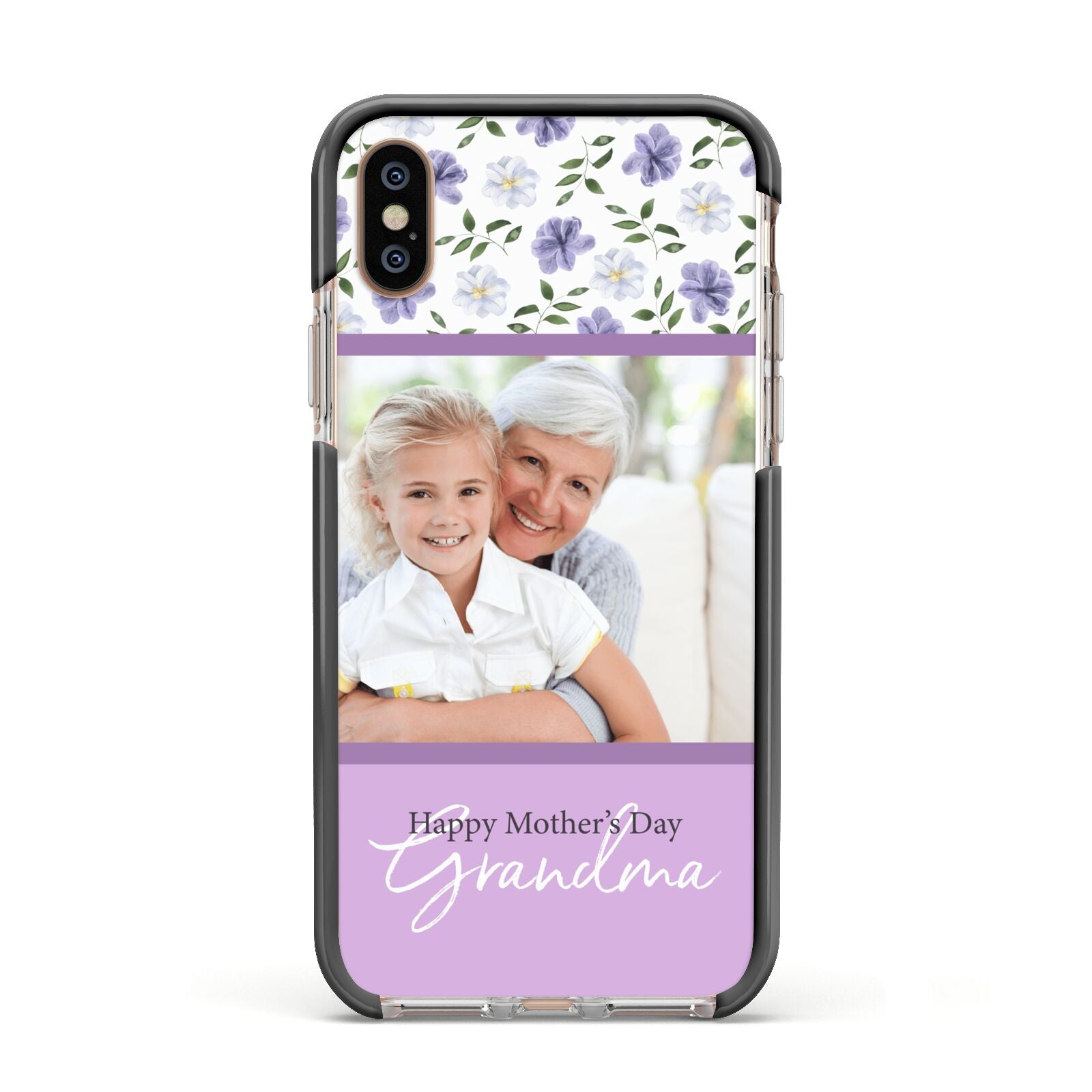 Personalised Grandma Mother s Day Apple iPhone Xs Impact Case Black Edge on Gold Phone