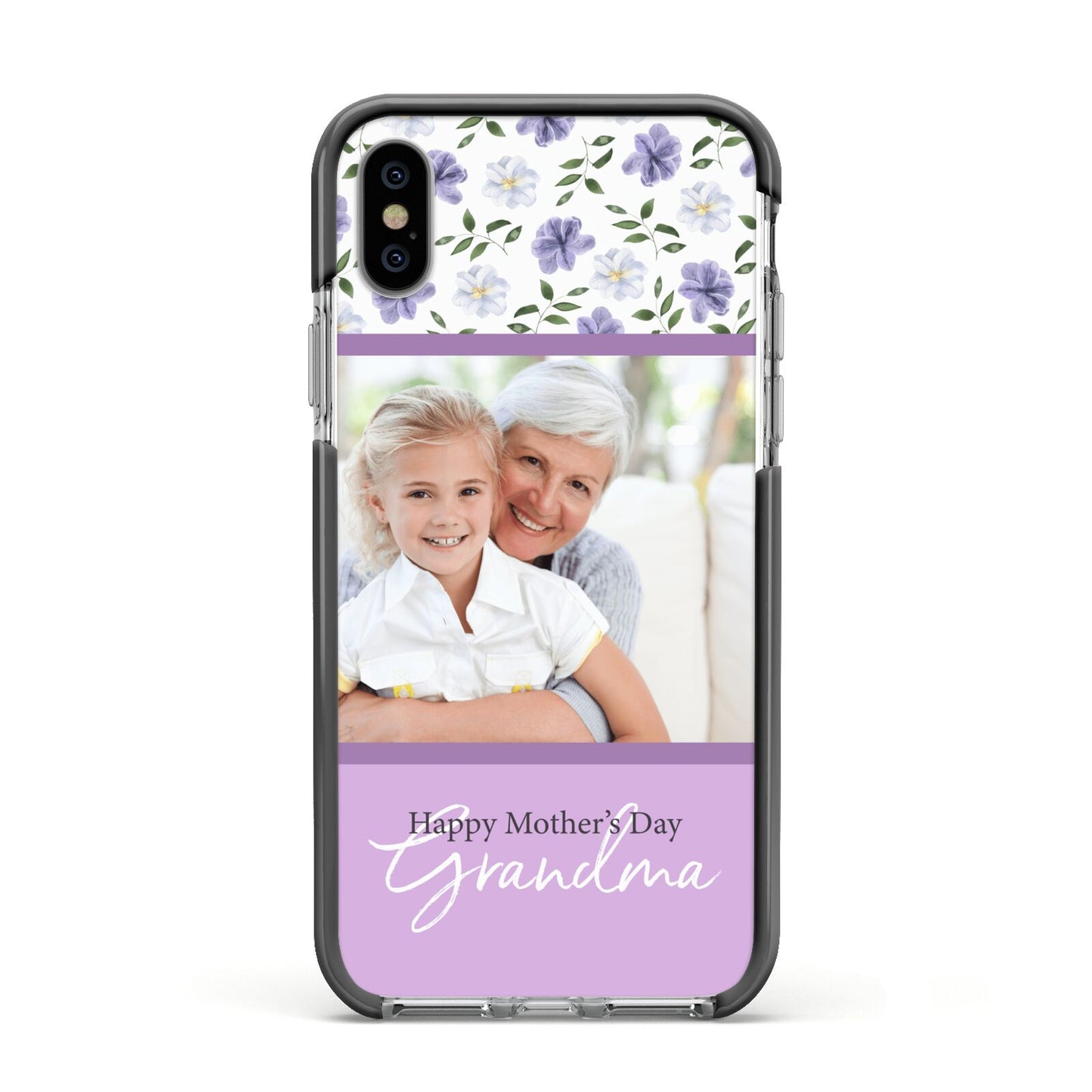 Personalised Grandma Mother s Day Apple iPhone Xs Impact Case Black Edge on Silver Phone