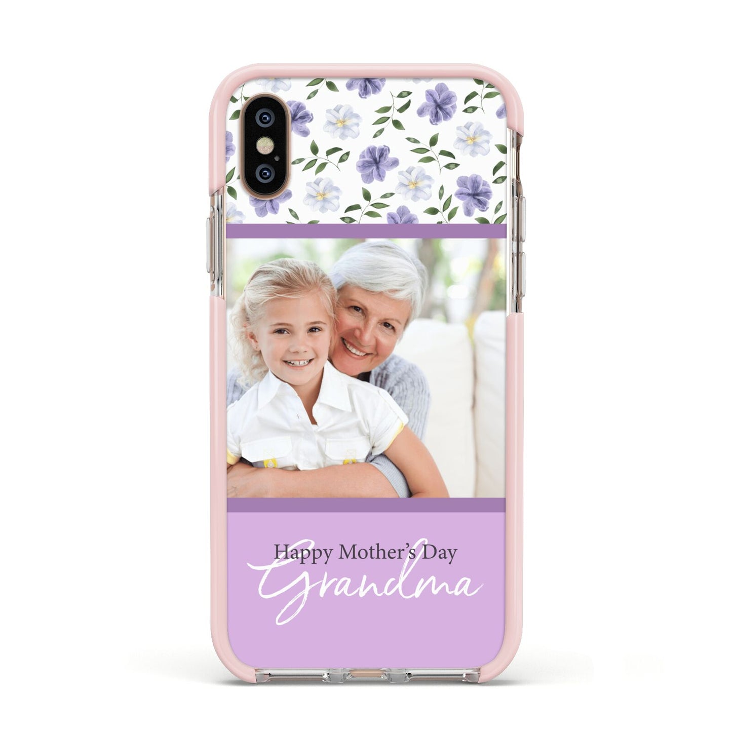 Personalised Grandma Mother s Day Apple iPhone Xs Impact Case Pink Edge on Gold Phone