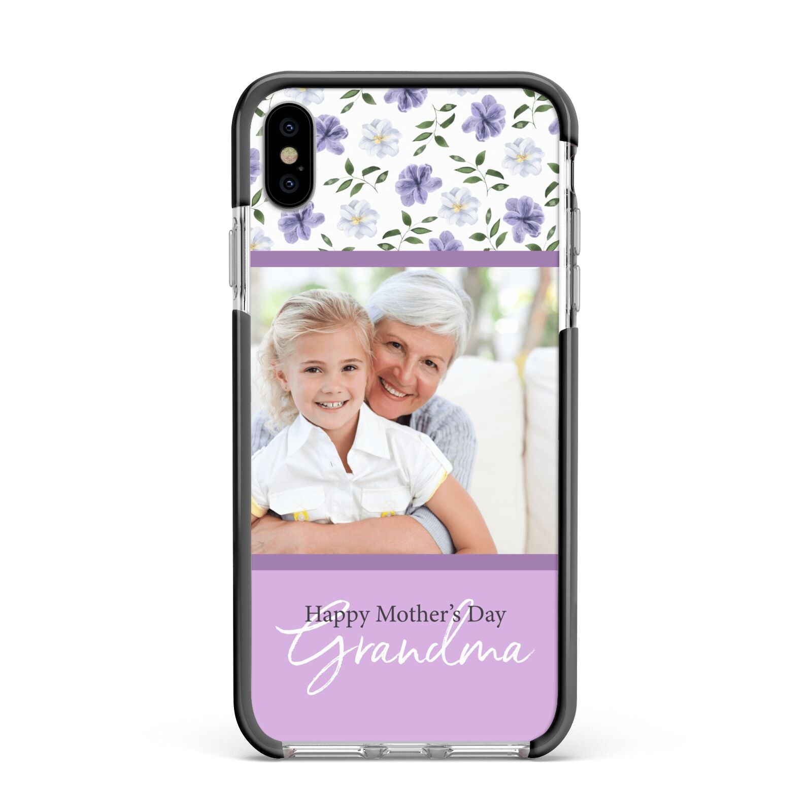 Personalised Grandma Mother s Day Apple iPhone Xs Max Impact Case Black Edge on Silver Phone