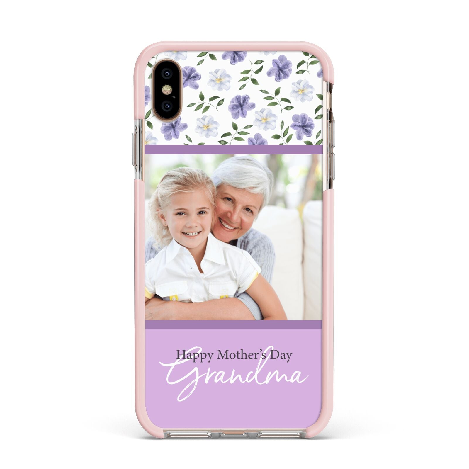 Personalised Grandma Mother s Day Apple iPhone Xs Max Impact Case Pink Edge on Gold Phone