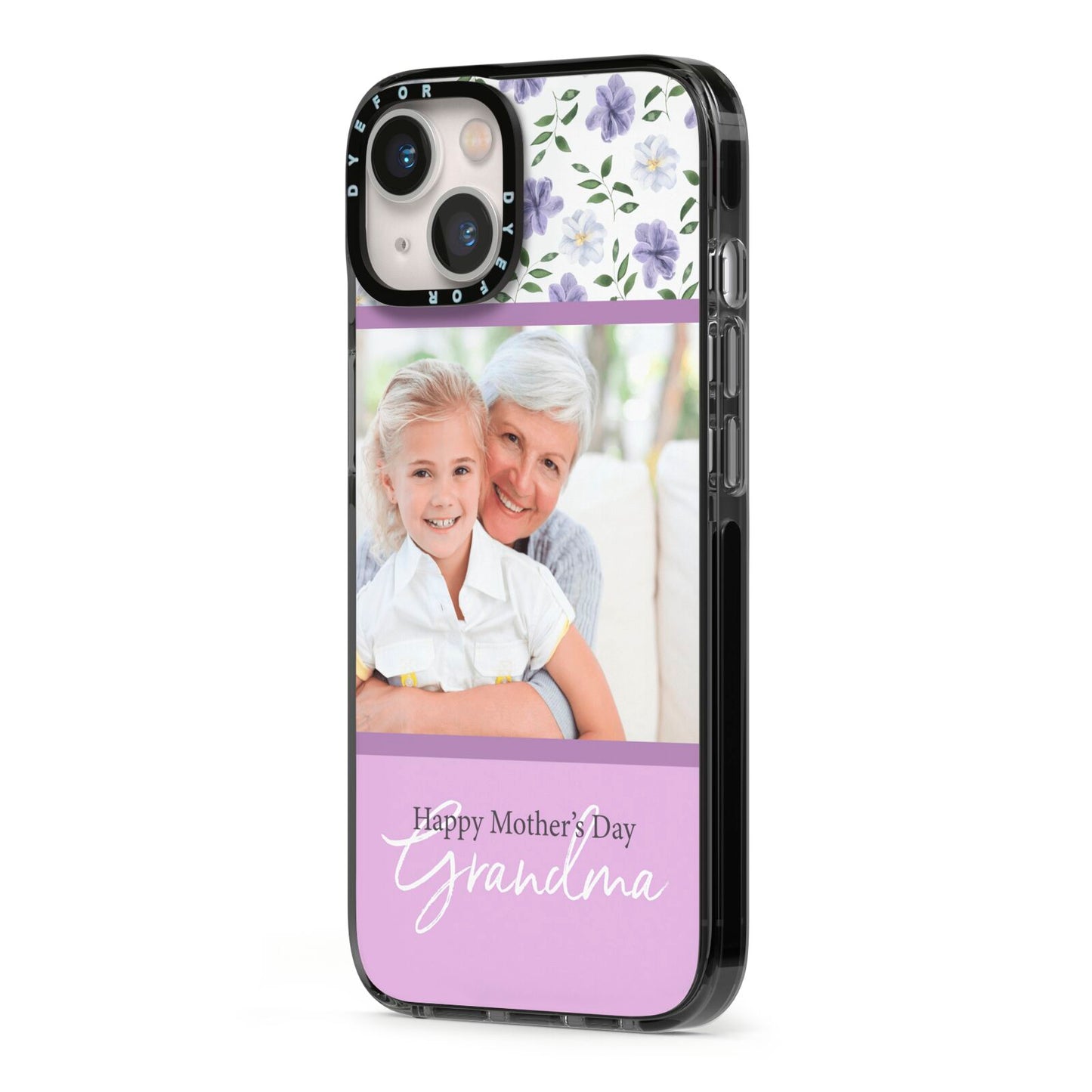 Personalised Grandma Mother s Day iPhone 13 Black Impact Case Side Angle on Silver phone