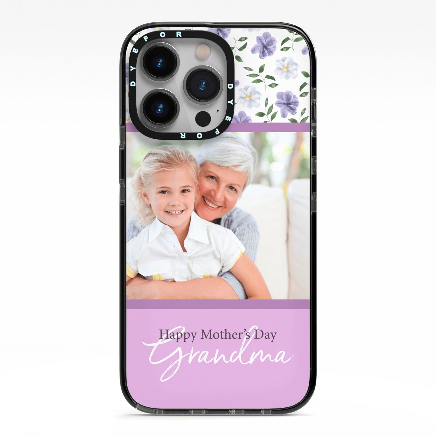 Personalised Grandma Mother s Day iPhone 13 Pro Black Impact Case on Silver phone