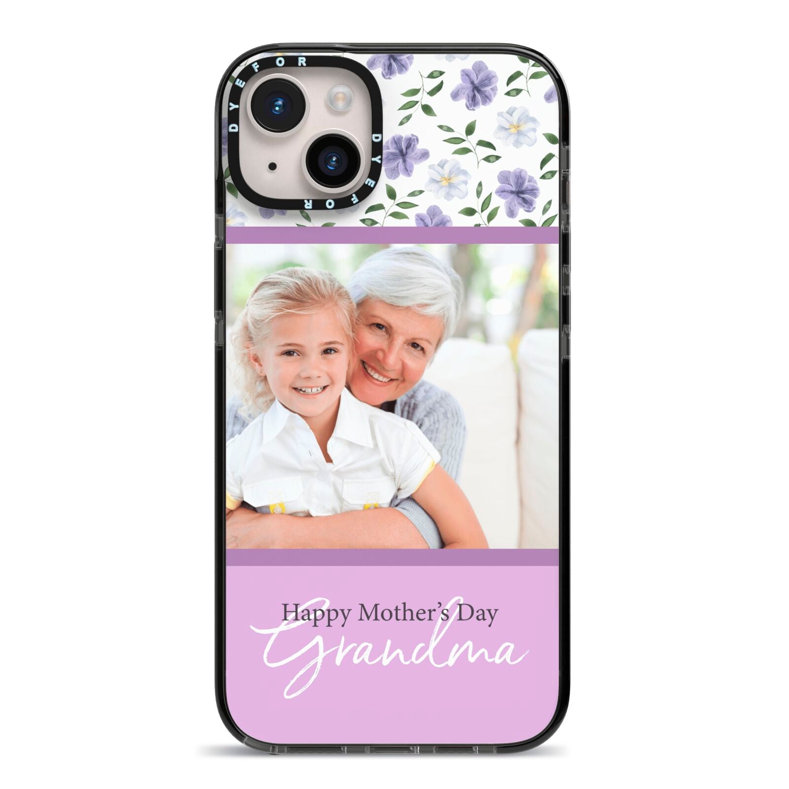 Personalised Grandma Mother s Day iPhone 14 Plus Black Impact Case on Silver phone