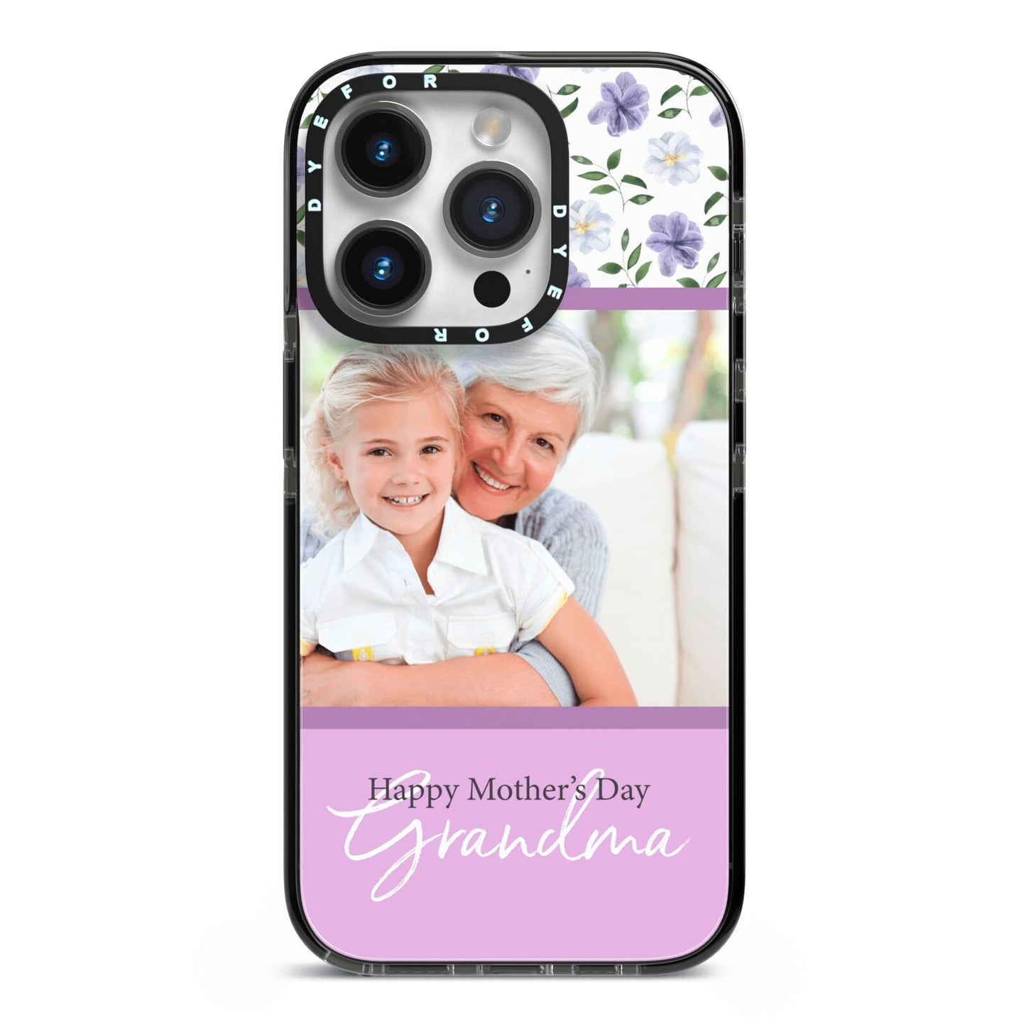 Personalised Grandma Mother s Day iPhone 14 Pro Black Impact Case on Silver phone