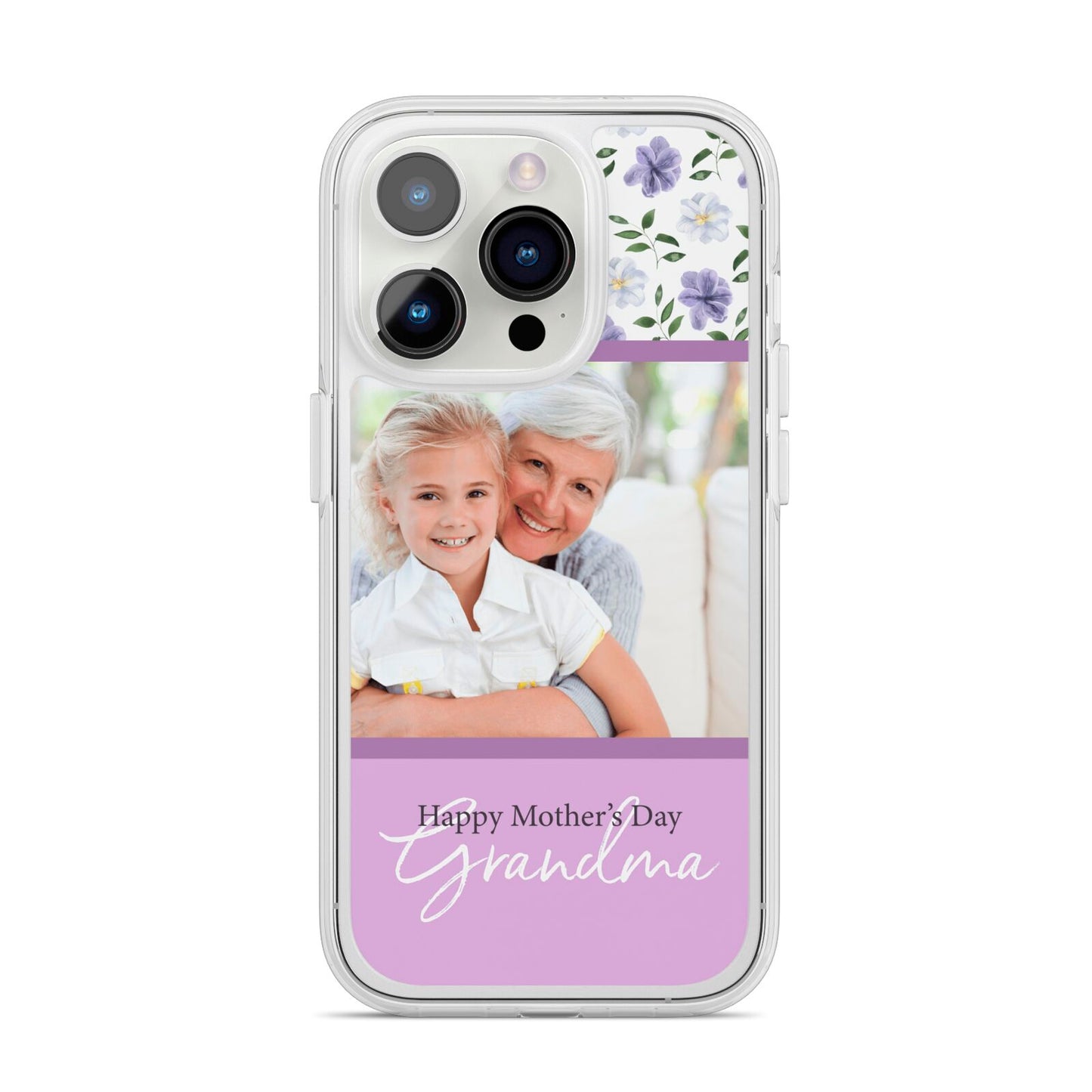 Personalised Grandma Mother s Day iPhone 14 Pro Clear Tough Case Silver