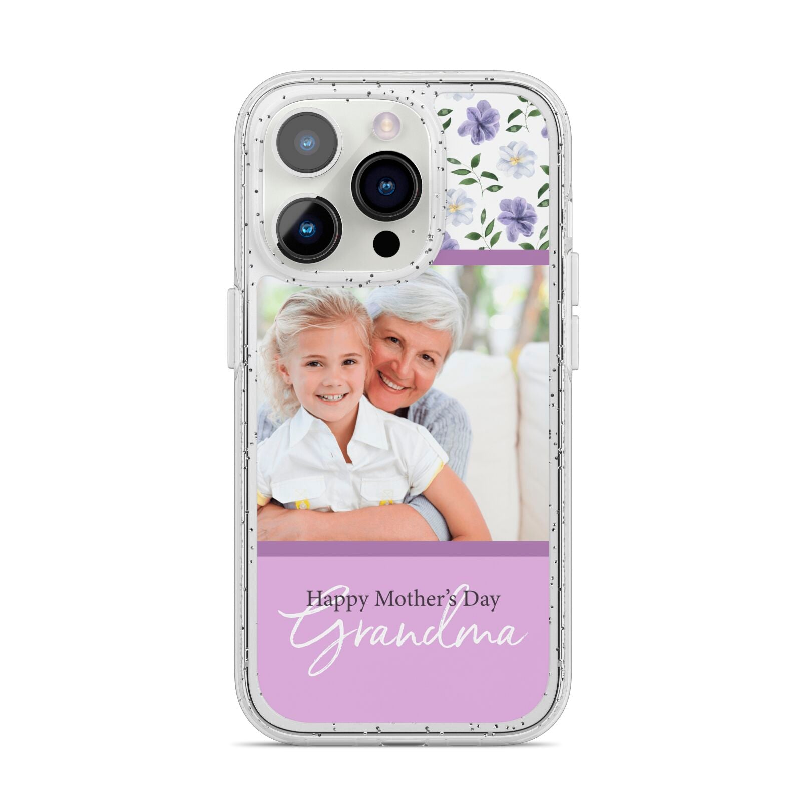 Personalised Grandma Mother s Day iPhone 14 Pro Glitter Tough Case Silver