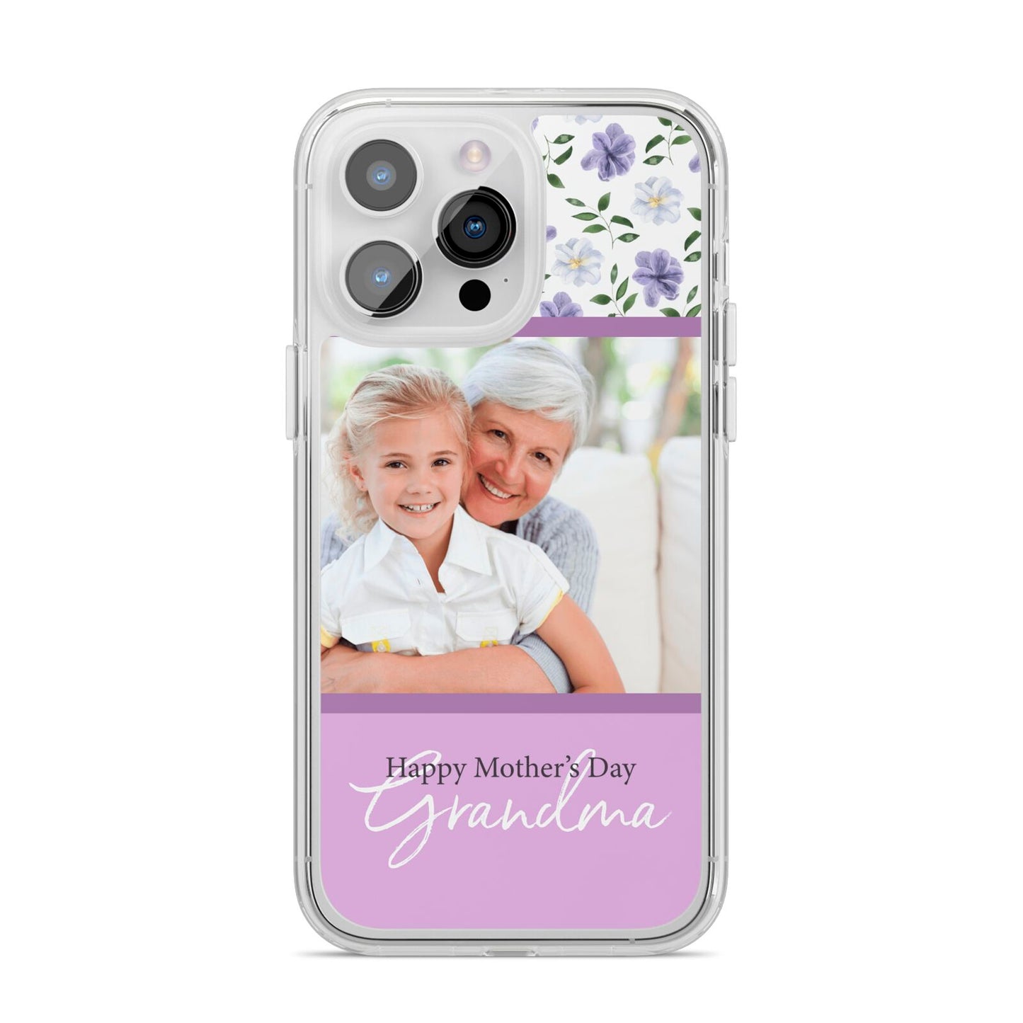 Personalised Grandma Mother s Day iPhone 14 Pro Max Clear Tough Case Silver