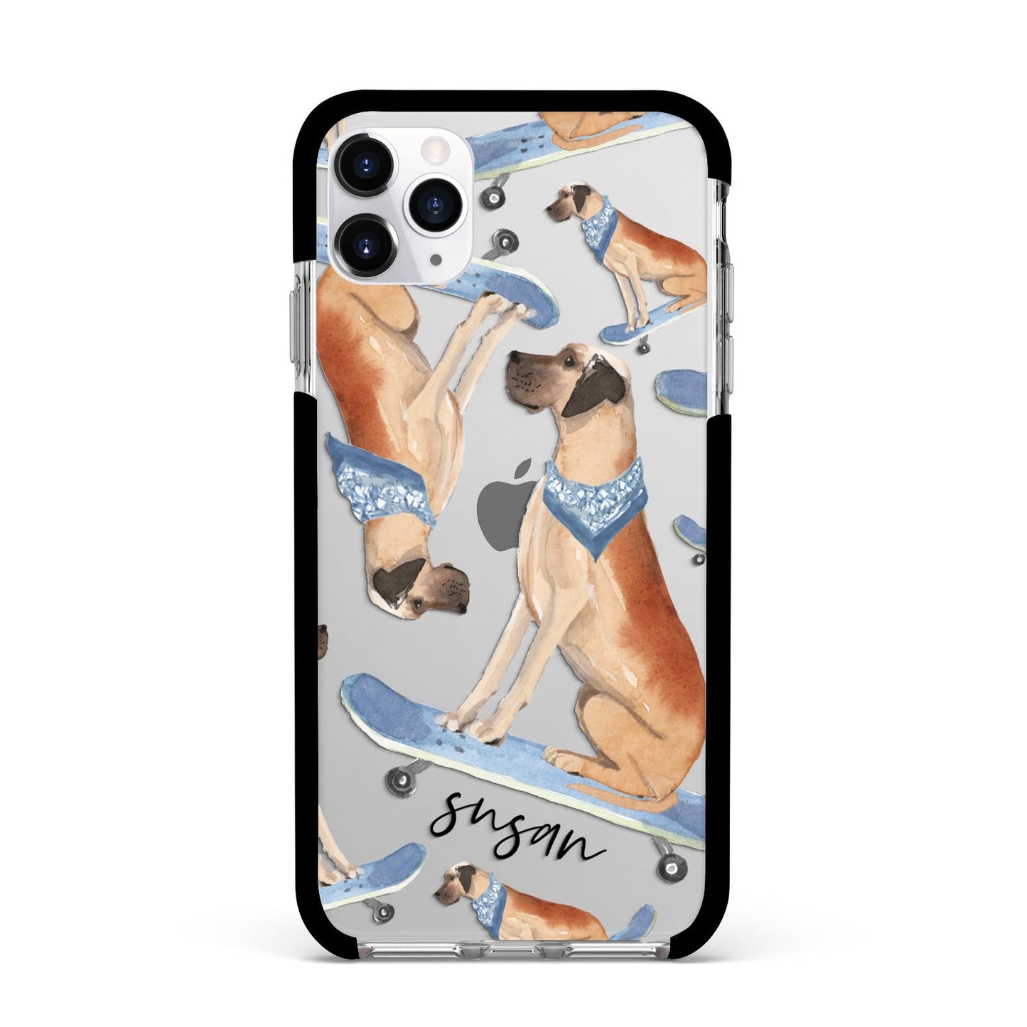 Personalised Great Dane Apple iPhone 11 Pro Max in Silver with Black Impact Case