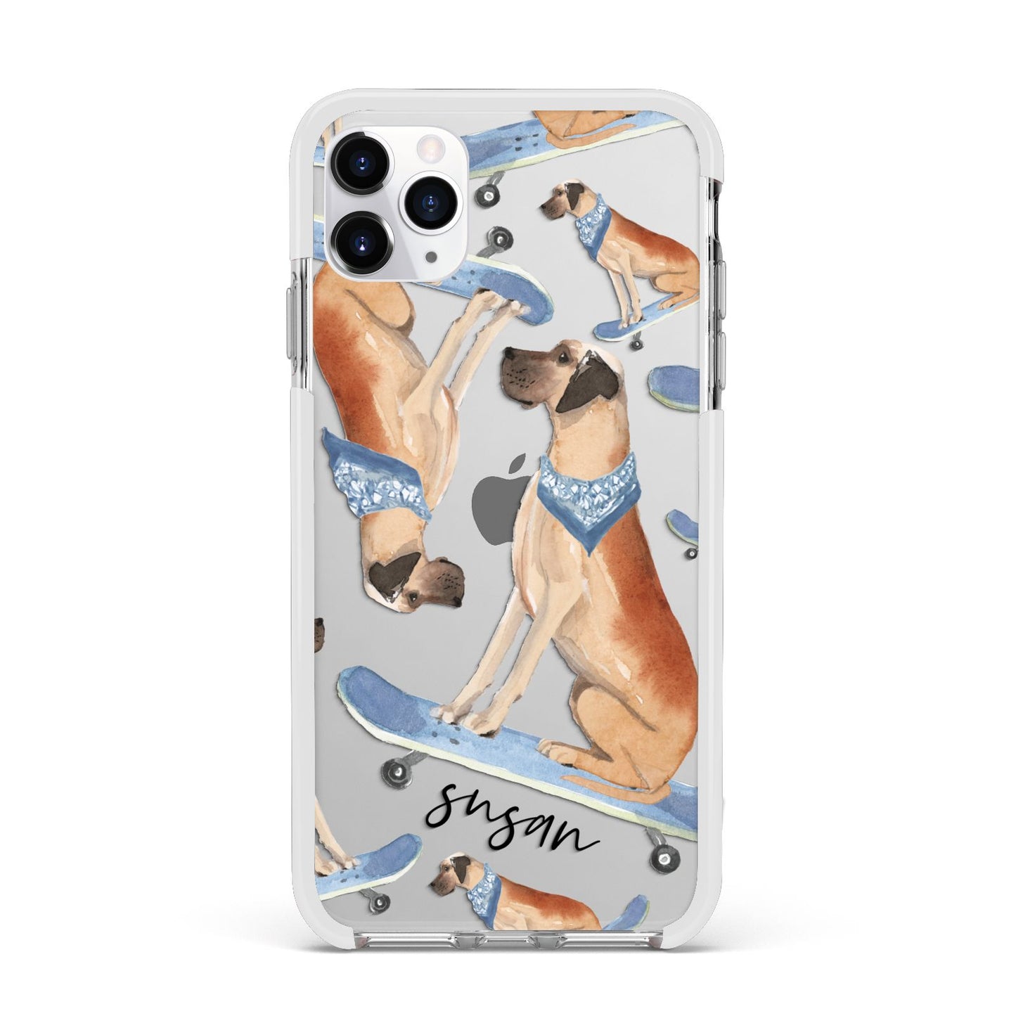 Personalised Great Dane Apple iPhone 11 Pro Max in Silver with White Impact Case