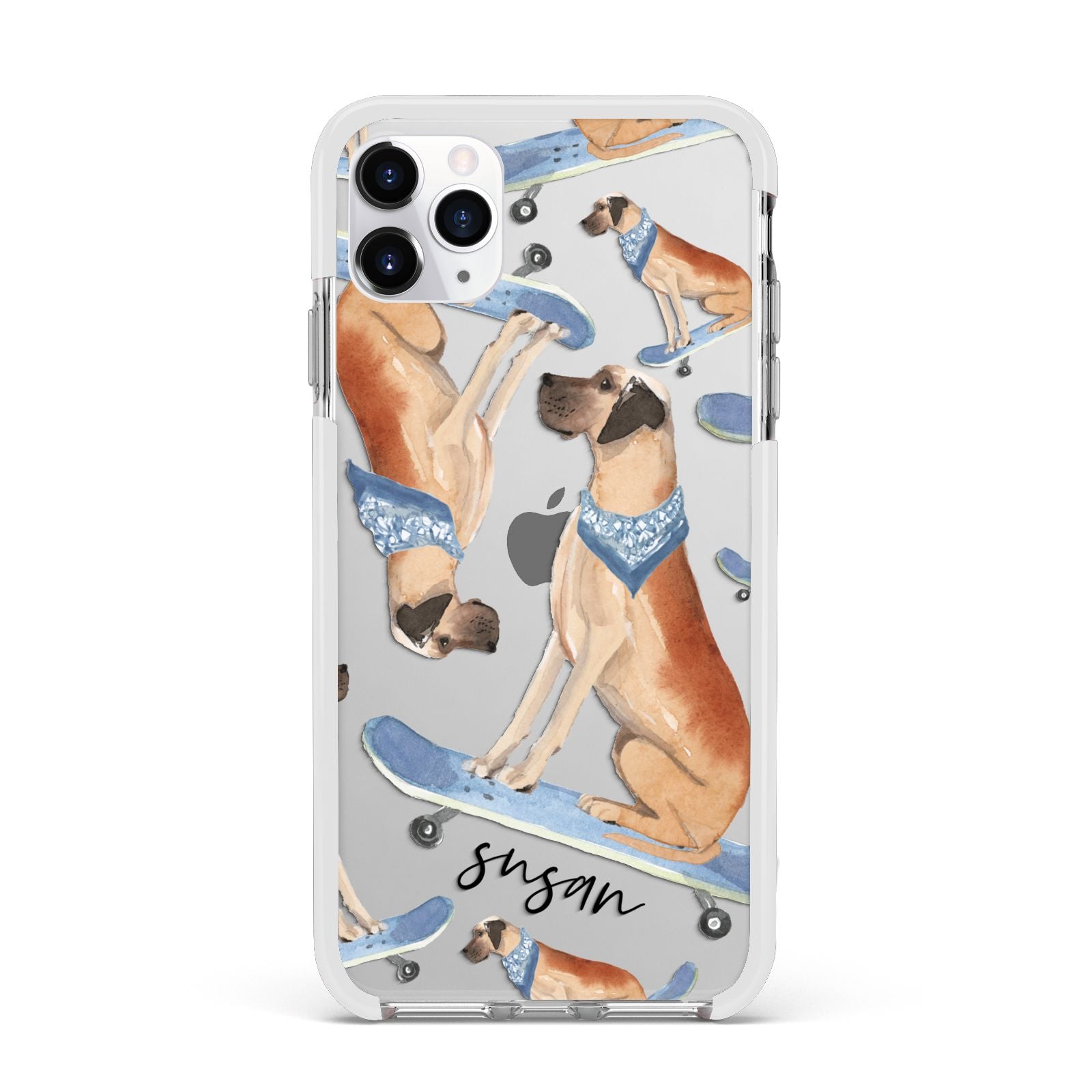 Personalised Great Dane Apple iPhone 11 Pro Max in Silver with White Impact Case