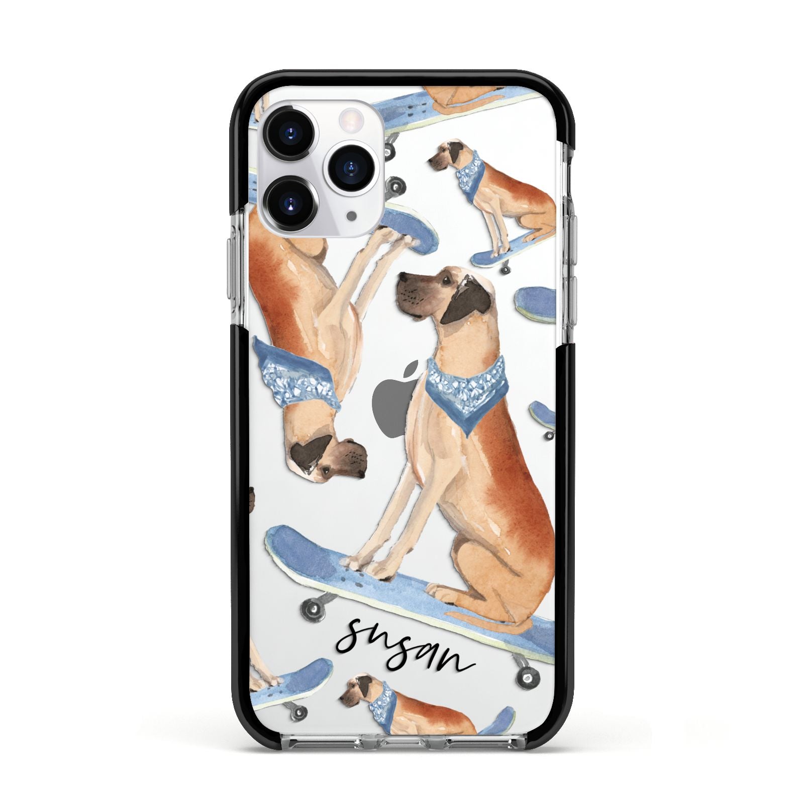 Personalised Great Dane Apple iPhone 11 Pro in Silver with Black Impact Case