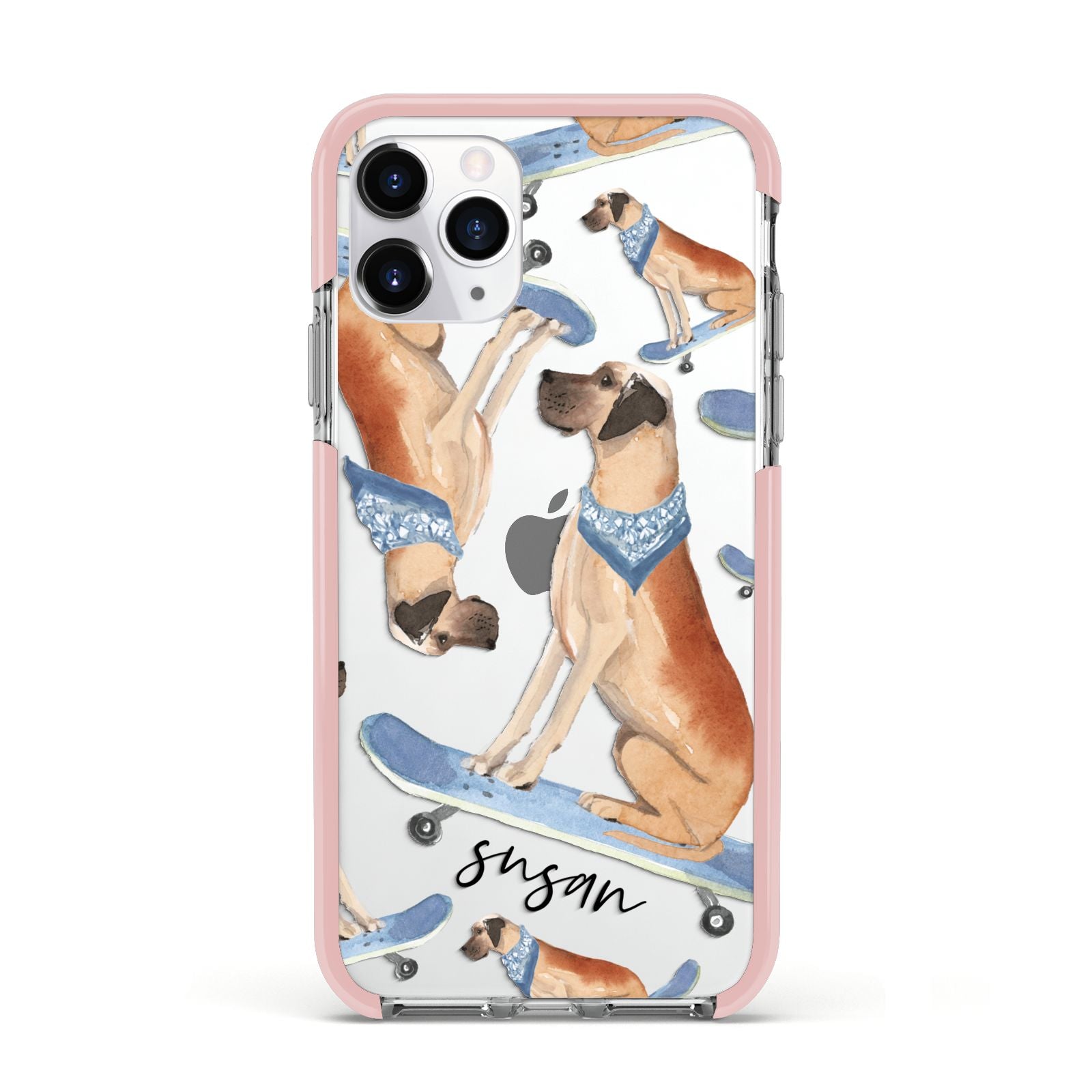 Personalised Great Dane Apple iPhone 11 Pro in Silver with Pink Impact Case