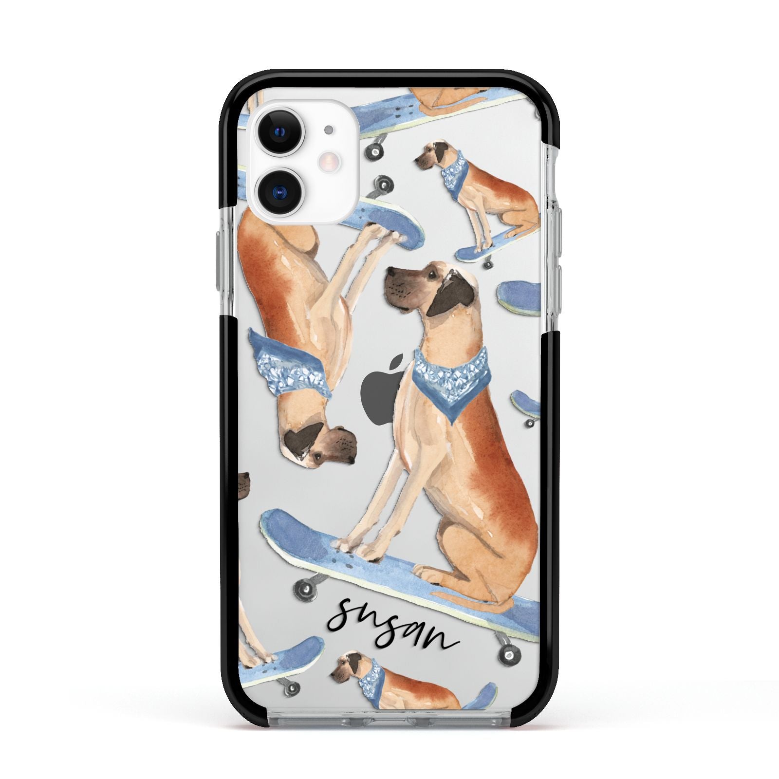 Personalised Great Dane Apple iPhone 11 in White with Black Impact Case