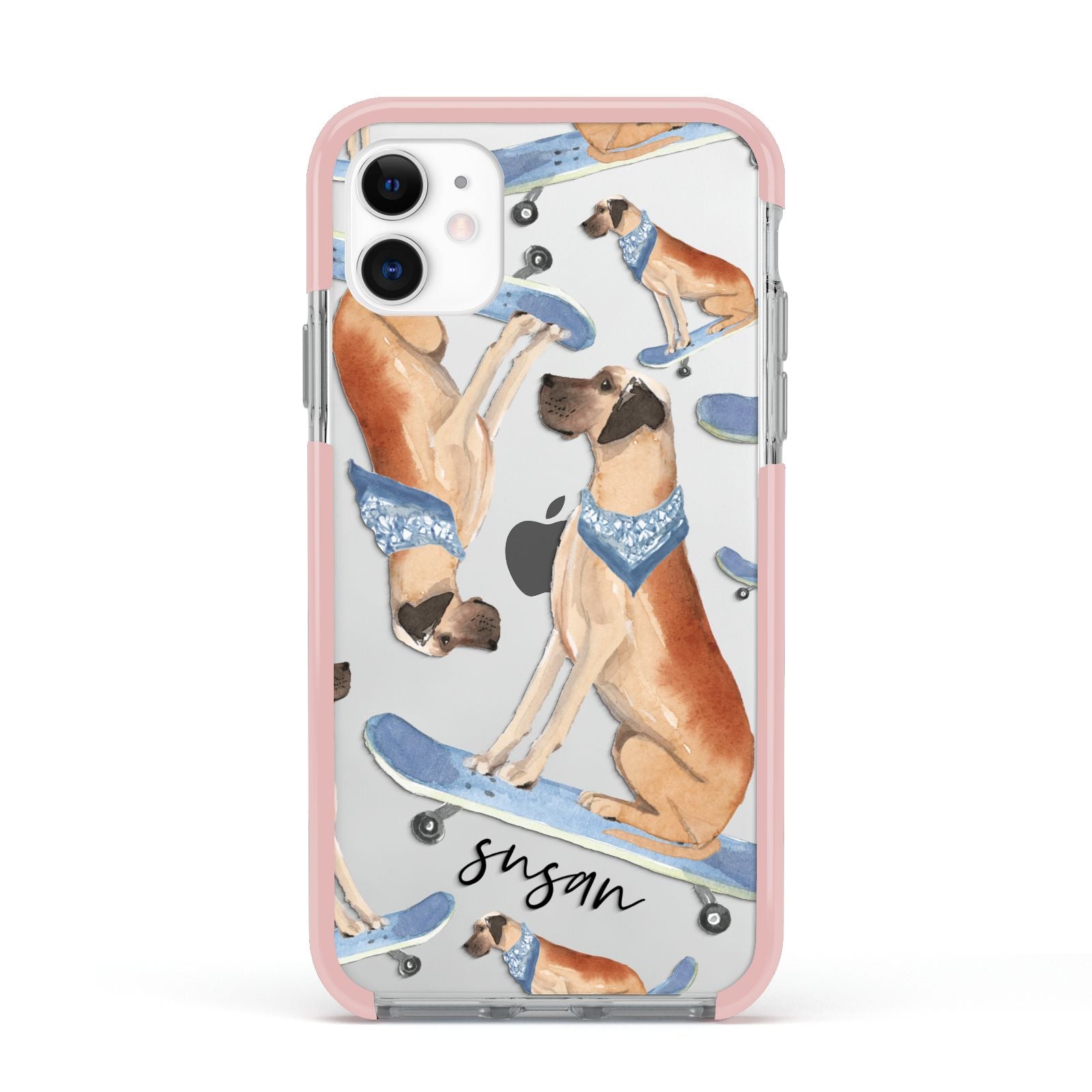 Personalised Great Dane Apple iPhone 11 in White with Pink Impact Case
