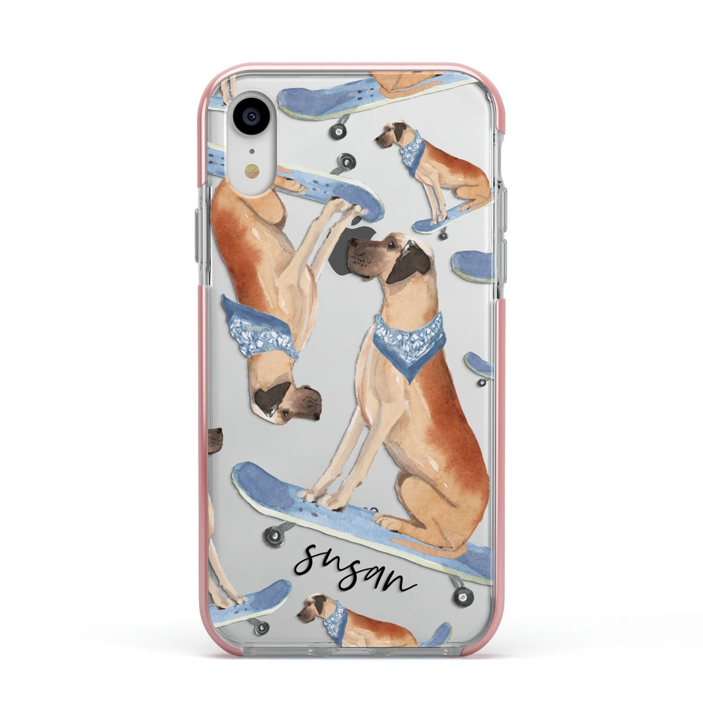 Personalised Great Dane Apple iPhone XR Impact Case Pink Edge on Silver Phone