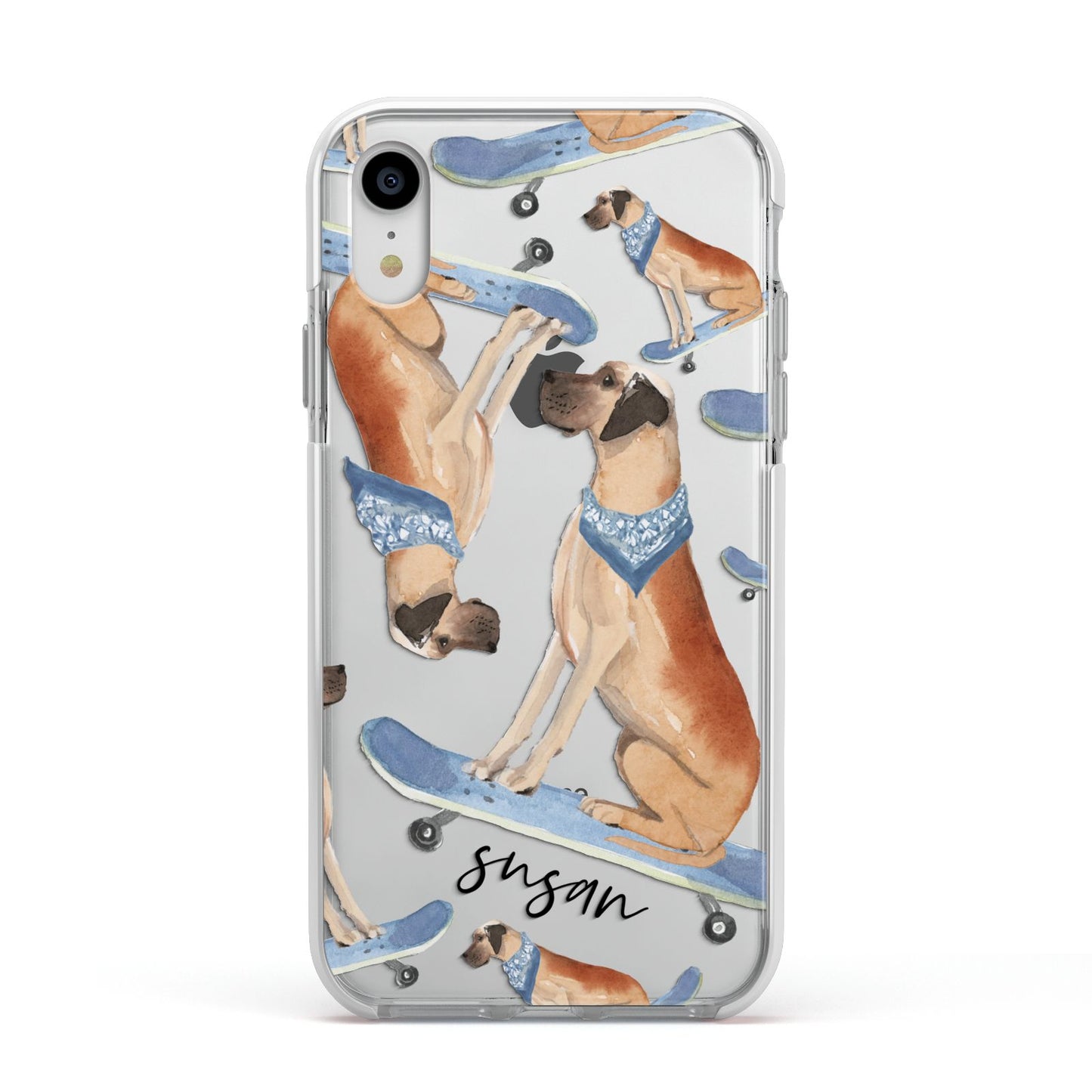 Personalised Great Dane Apple iPhone XR Impact Case White Edge on Silver Phone
