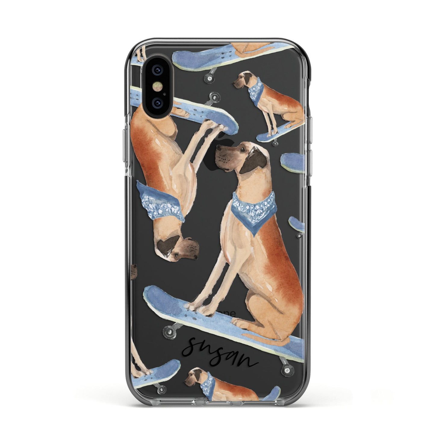 Personalised Great Dane Apple iPhone Xs Impact Case Black Edge on Black Phone