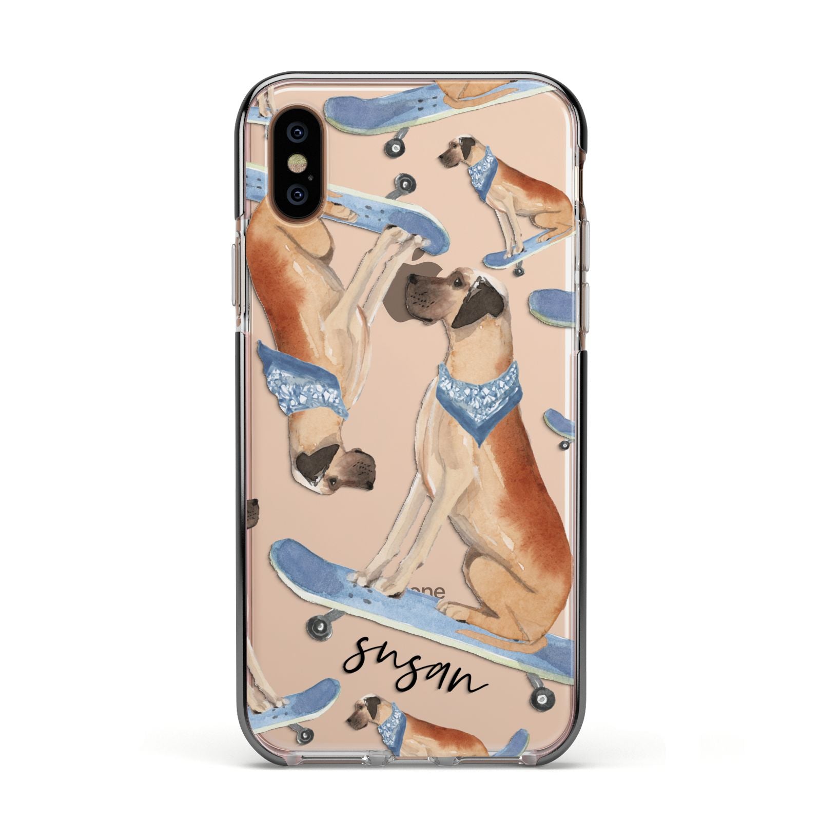 Personalised Great Dane Apple iPhone Xs Impact Case Black Edge on Gold Phone