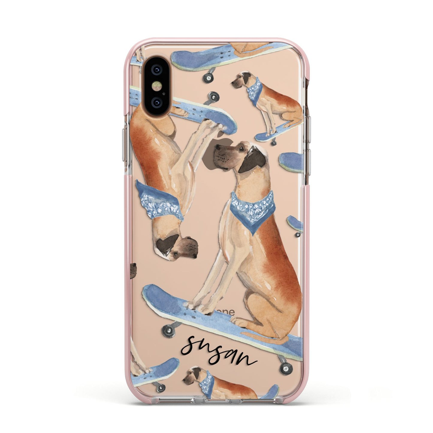Personalised Great Dane Apple iPhone Xs Impact Case Pink Edge on Gold Phone