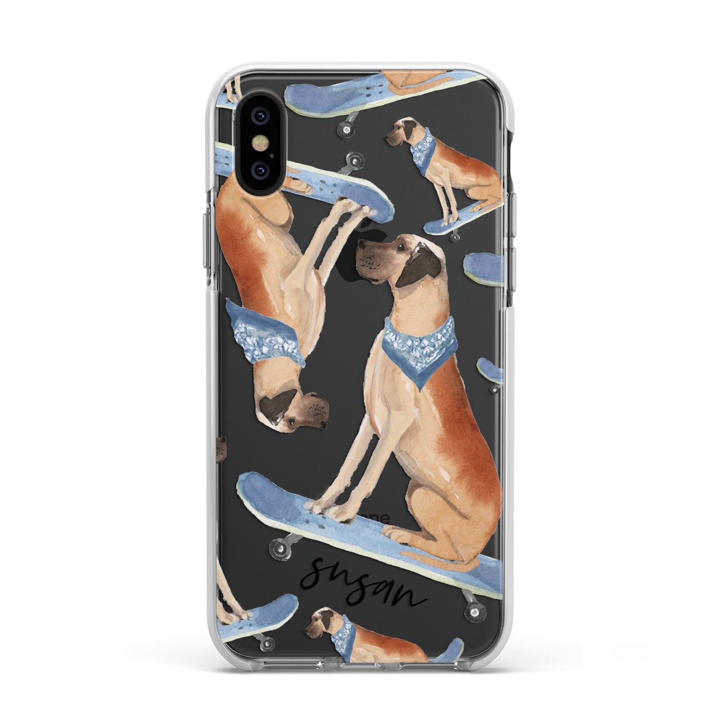 Personalised Great Dane Apple iPhone Xs Impact Case White Edge on Black Phone