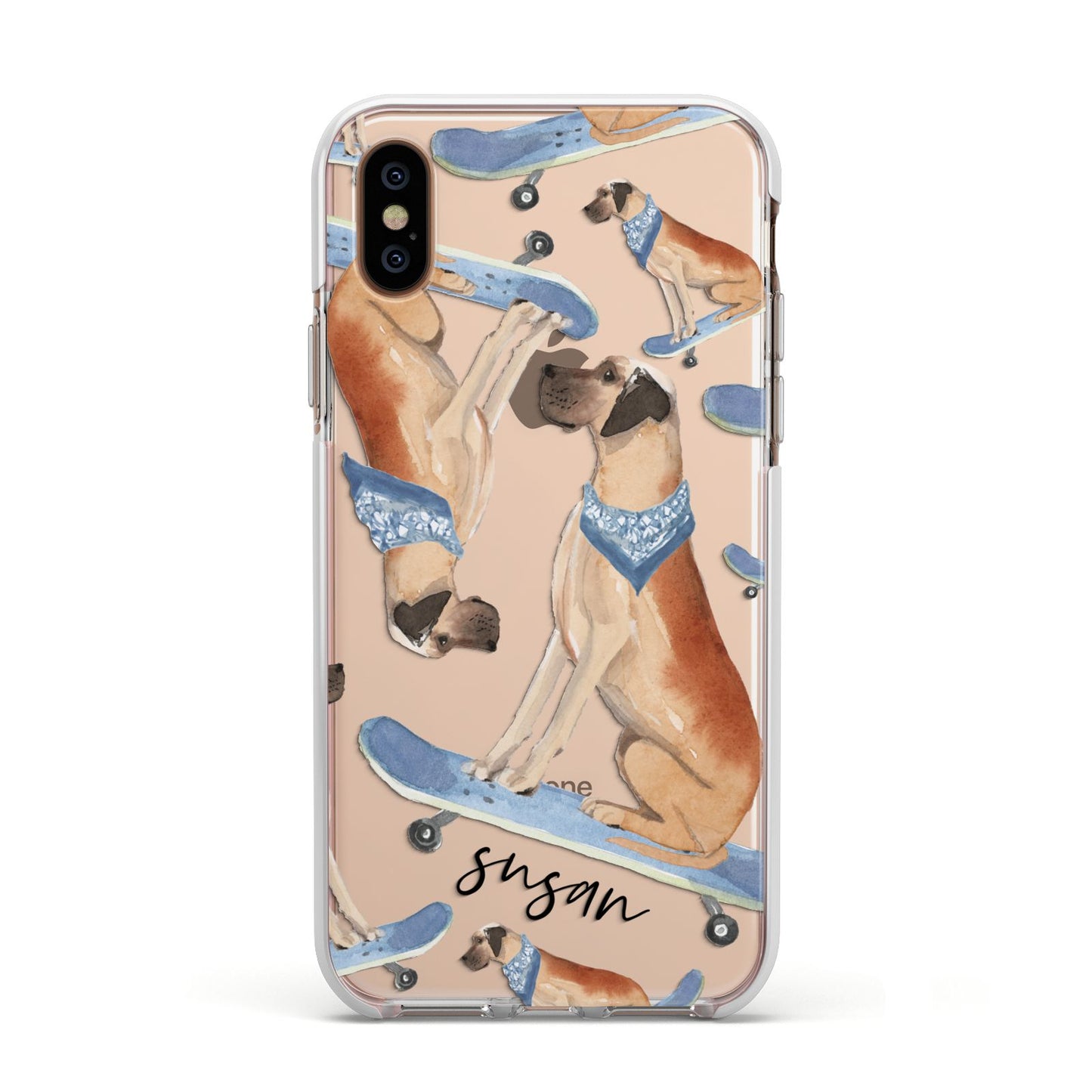 Personalised Great Dane Apple iPhone Xs Impact Case White Edge on Gold Phone