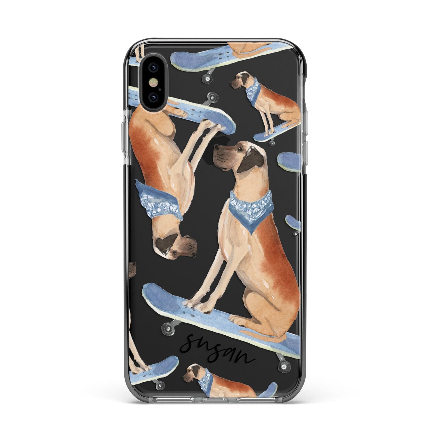 Personalised Great Dane Apple iPhone Xs Max Impact Case Black Edge on Black Phone