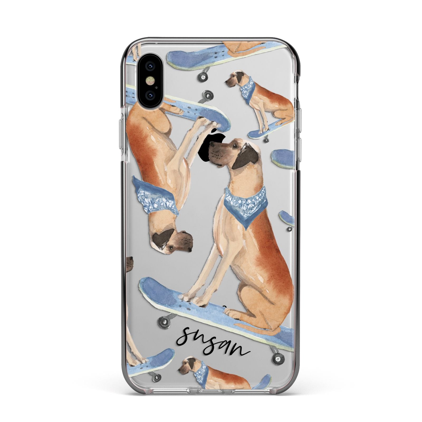 Personalised Great Dane Apple iPhone Xs Max Impact Case Black Edge on Silver Phone