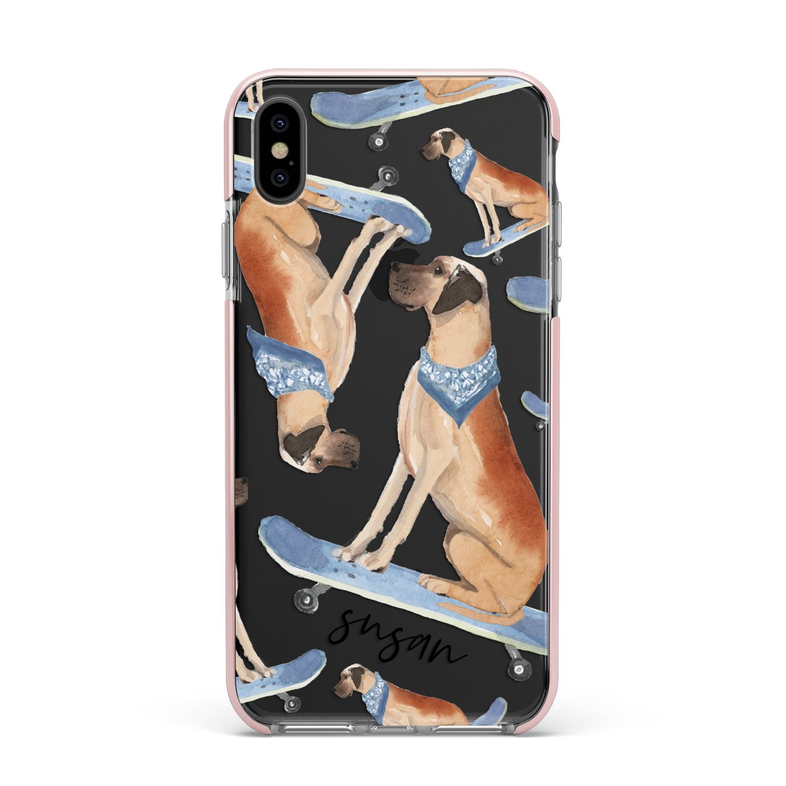 Personalised Great Dane Apple iPhone Xs Max Impact Case Pink Edge on Black Phone