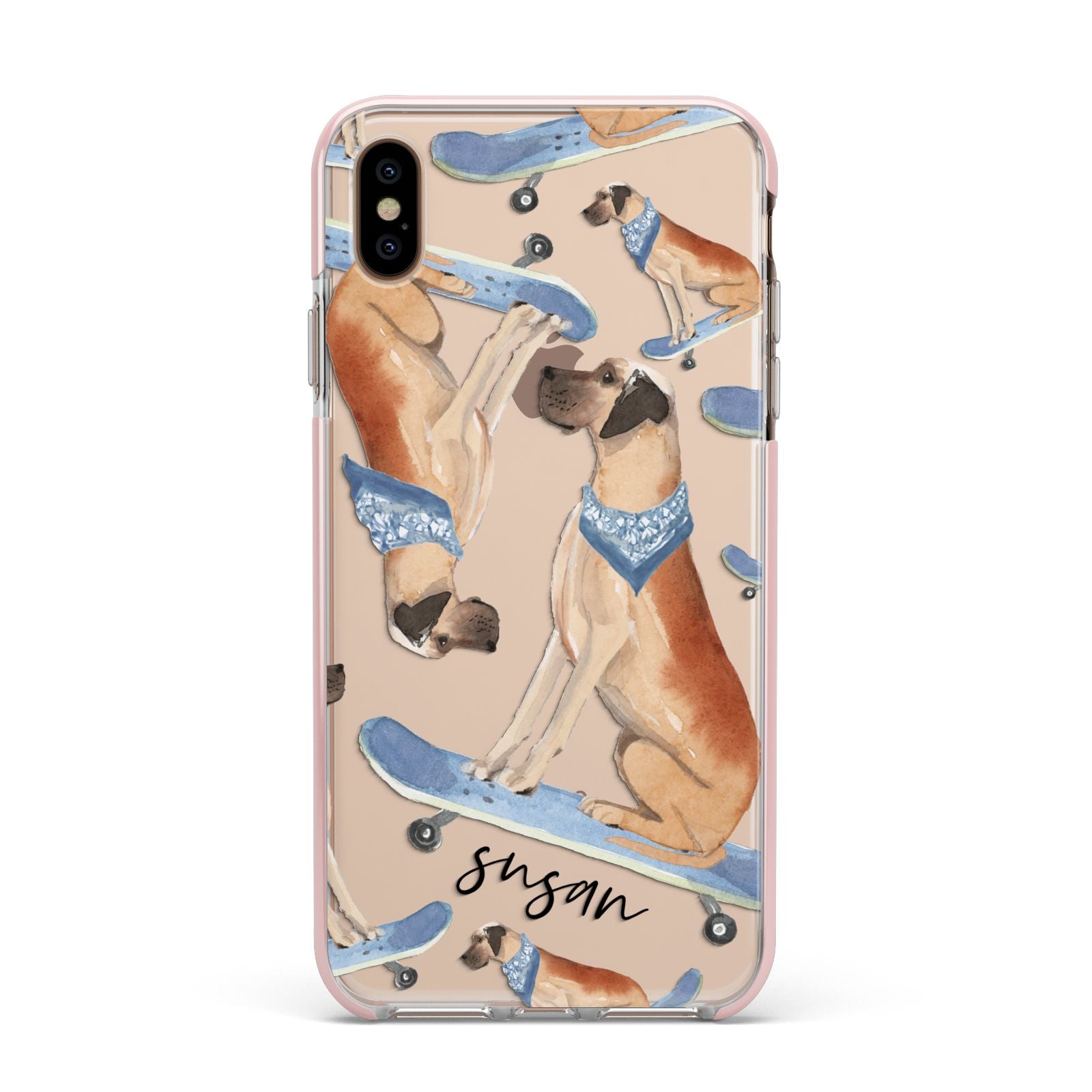 Personalised Great Dane Apple iPhone Xs Max Impact Case Pink Edge on Gold Phone