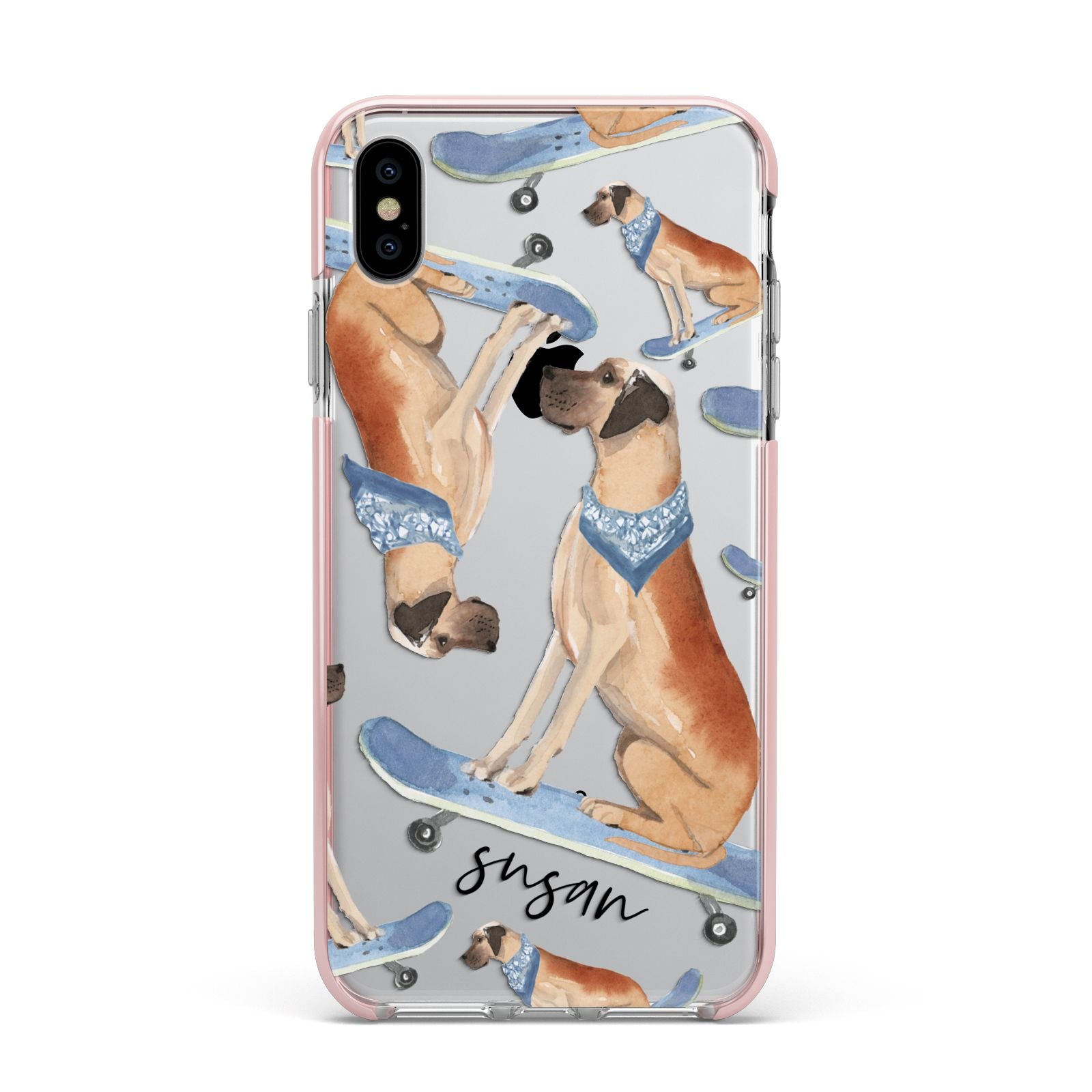 Personalised Great Dane Apple iPhone Xs Max Impact Case Pink Edge on Silver Phone