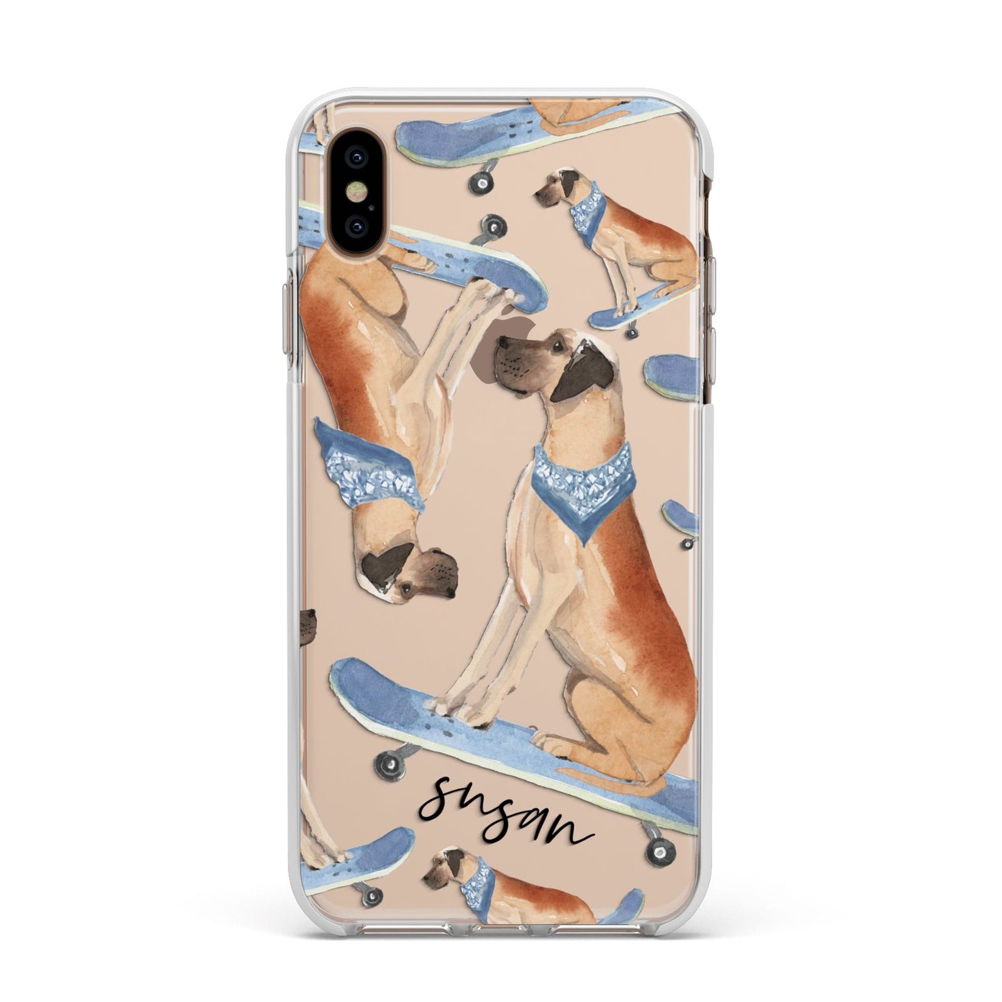 Personalised Great Dane Apple iPhone Xs Max Impact Case White Edge on Gold Phone