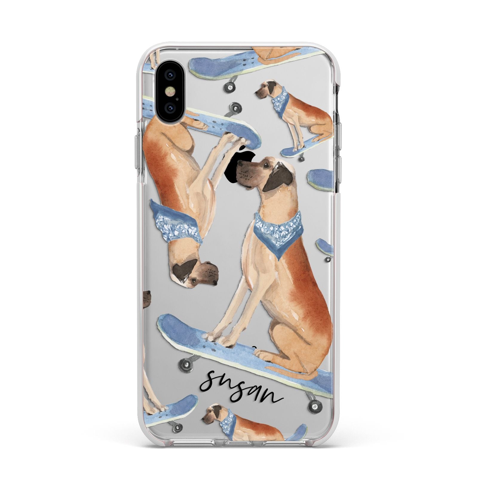 Personalised Great Dane Apple iPhone Xs Max Impact Case White Edge on Silver Phone