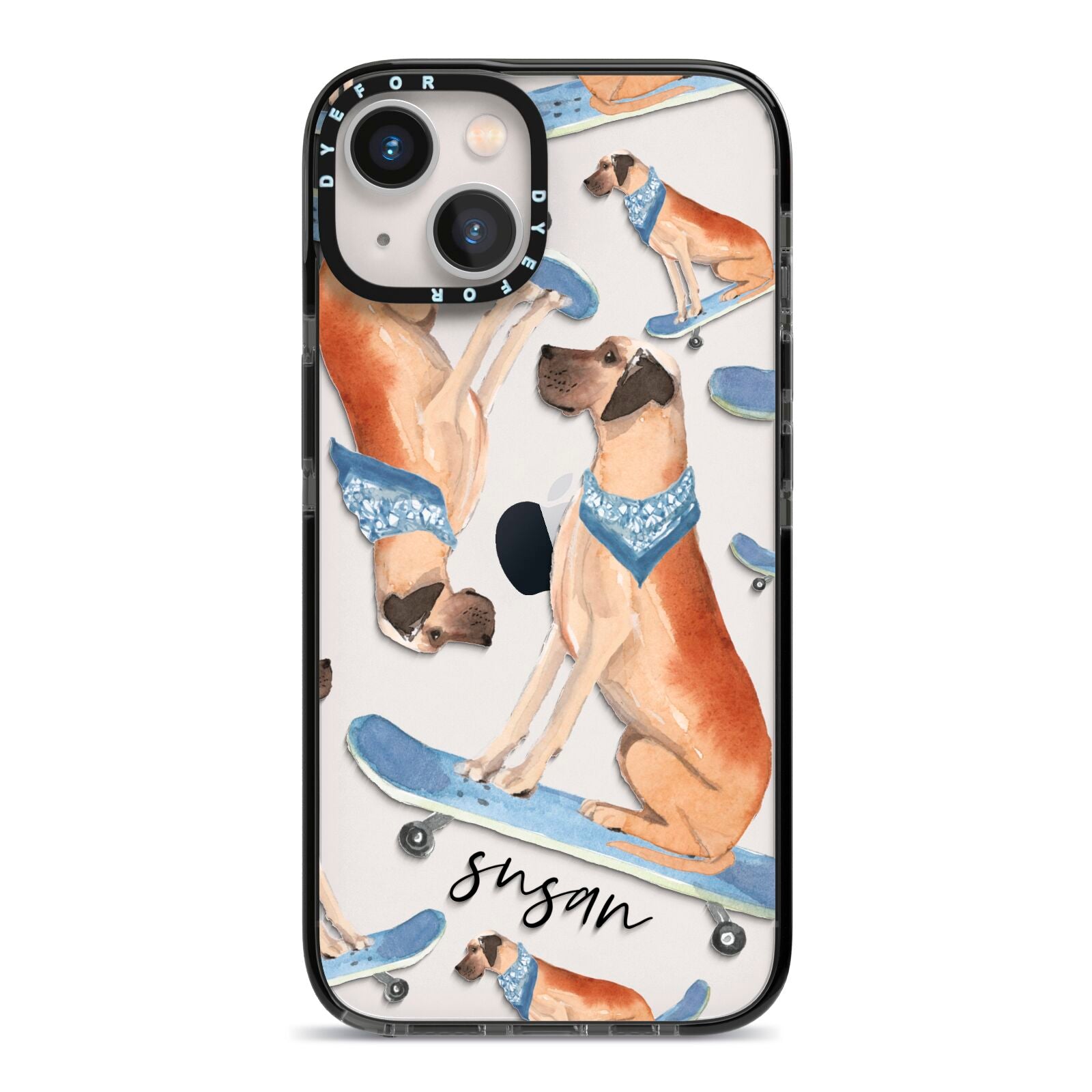 Personalised Great Dane iPhone 13 Black Impact Case on Silver phone