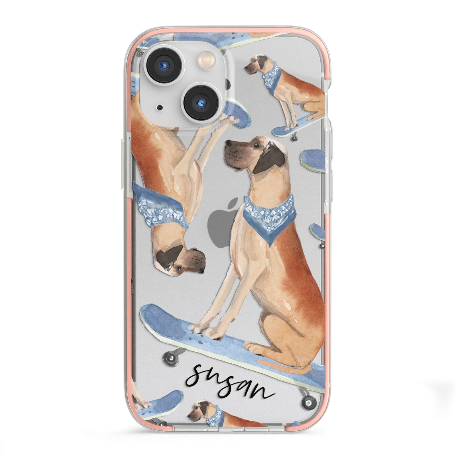 Personalised Great Dane iPhone 13 Mini TPU Impact Case with Pink Edges