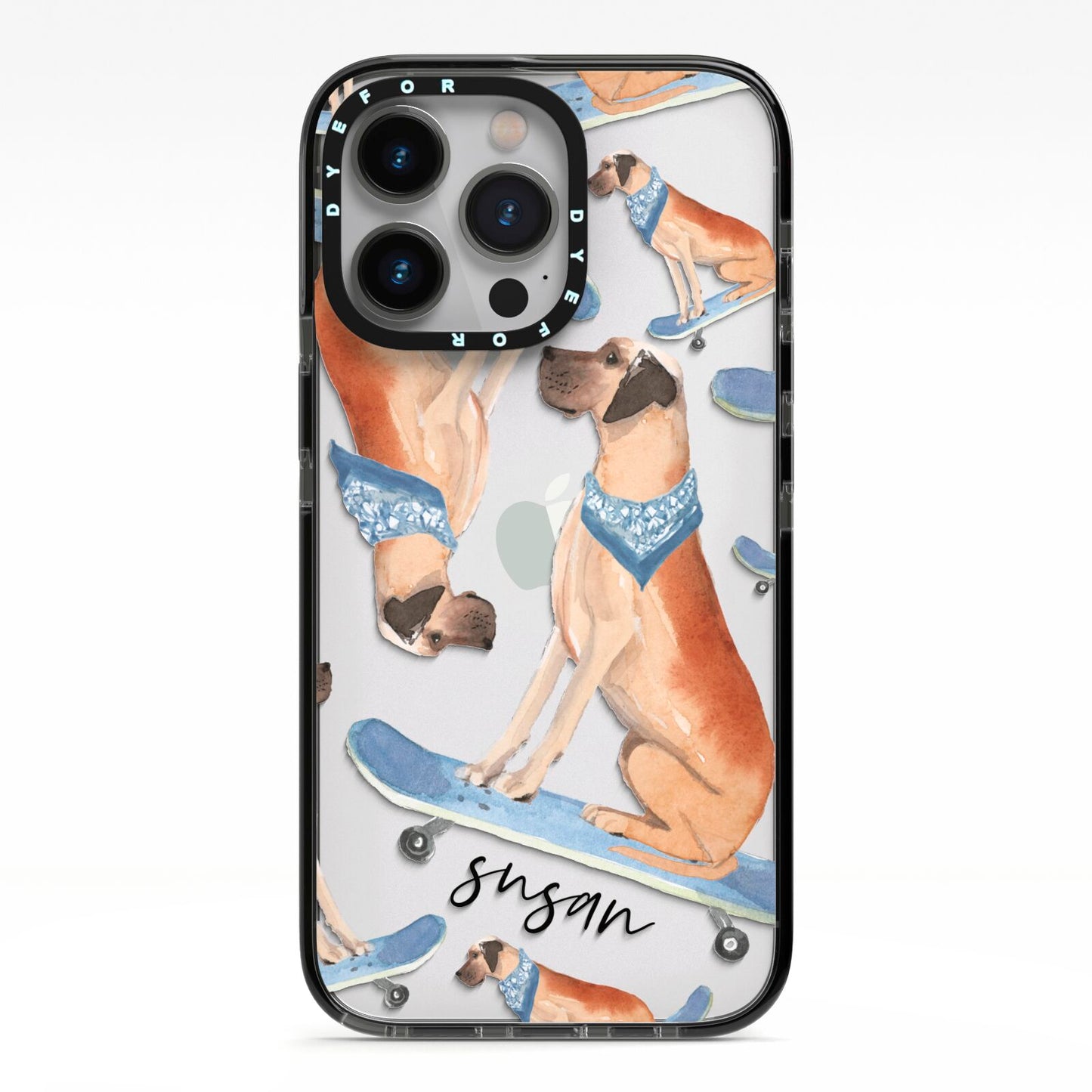 Personalised Great Dane iPhone 13 Pro Black Impact Case on Silver phone