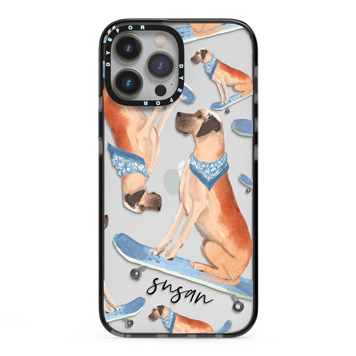 Personalised Great Dane iPhone 13 Pro Max Black Impact Case on Silver phone