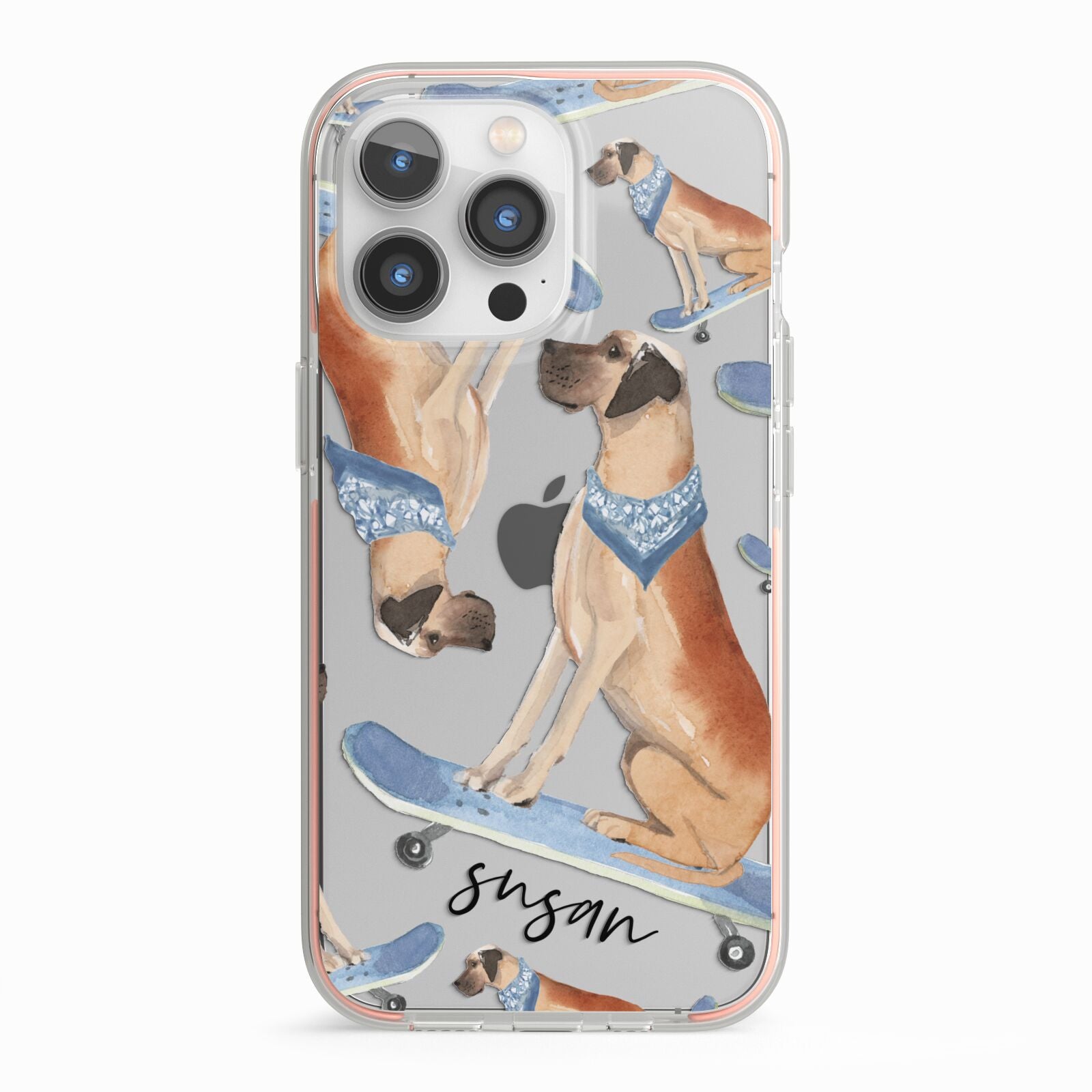 Personalised Great Dane iPhone 13 Pro TPU Impact Case with Pink Edges
