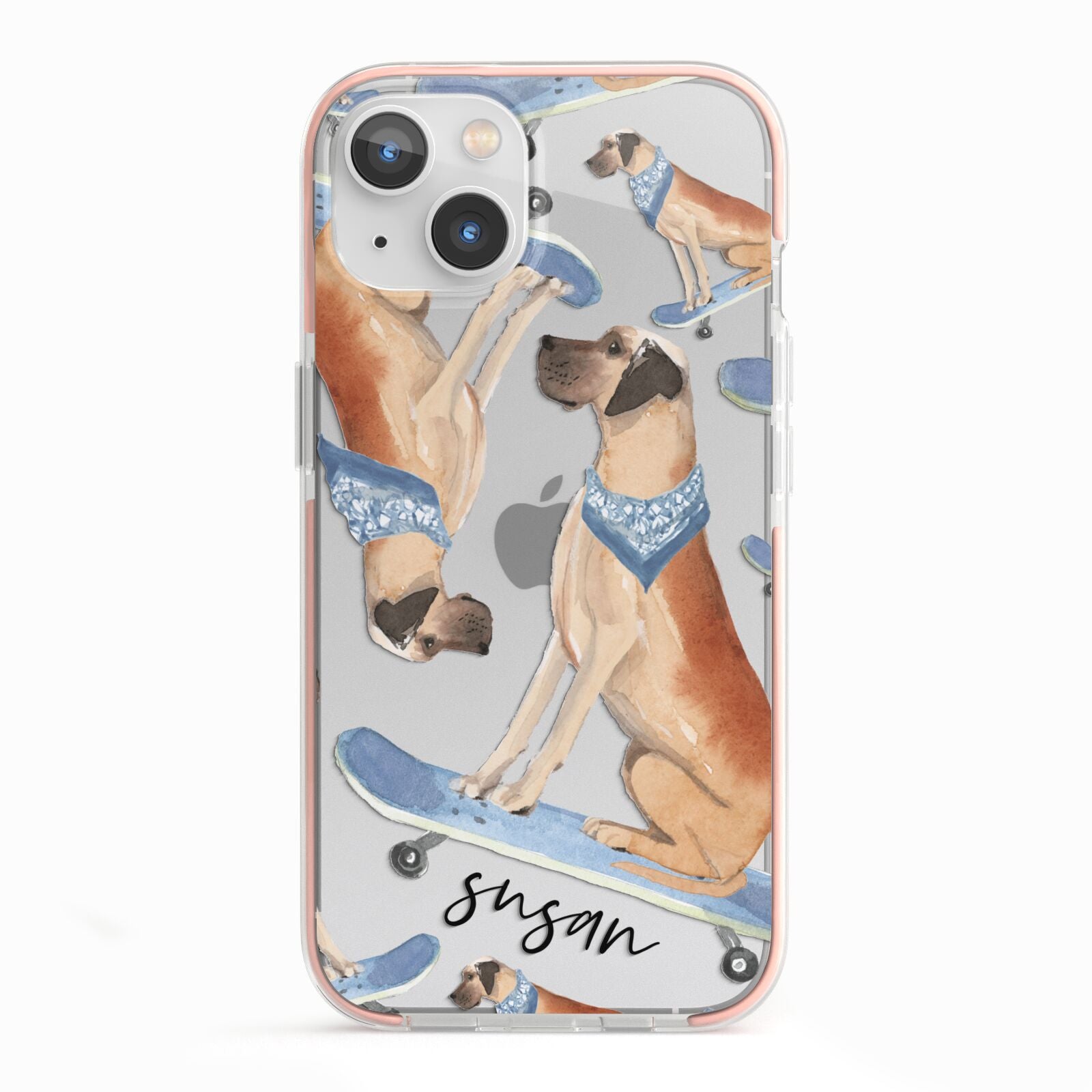 Personalised Great Dane iPhone 13 TPU Impact Case with Pink Edges
